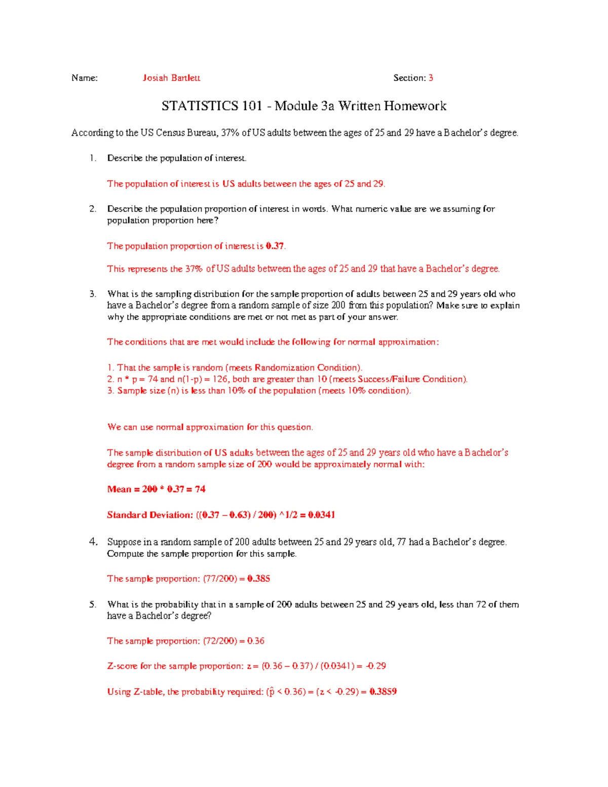 Statistics 101: Module 3a Written Homework Analysis - Studocu