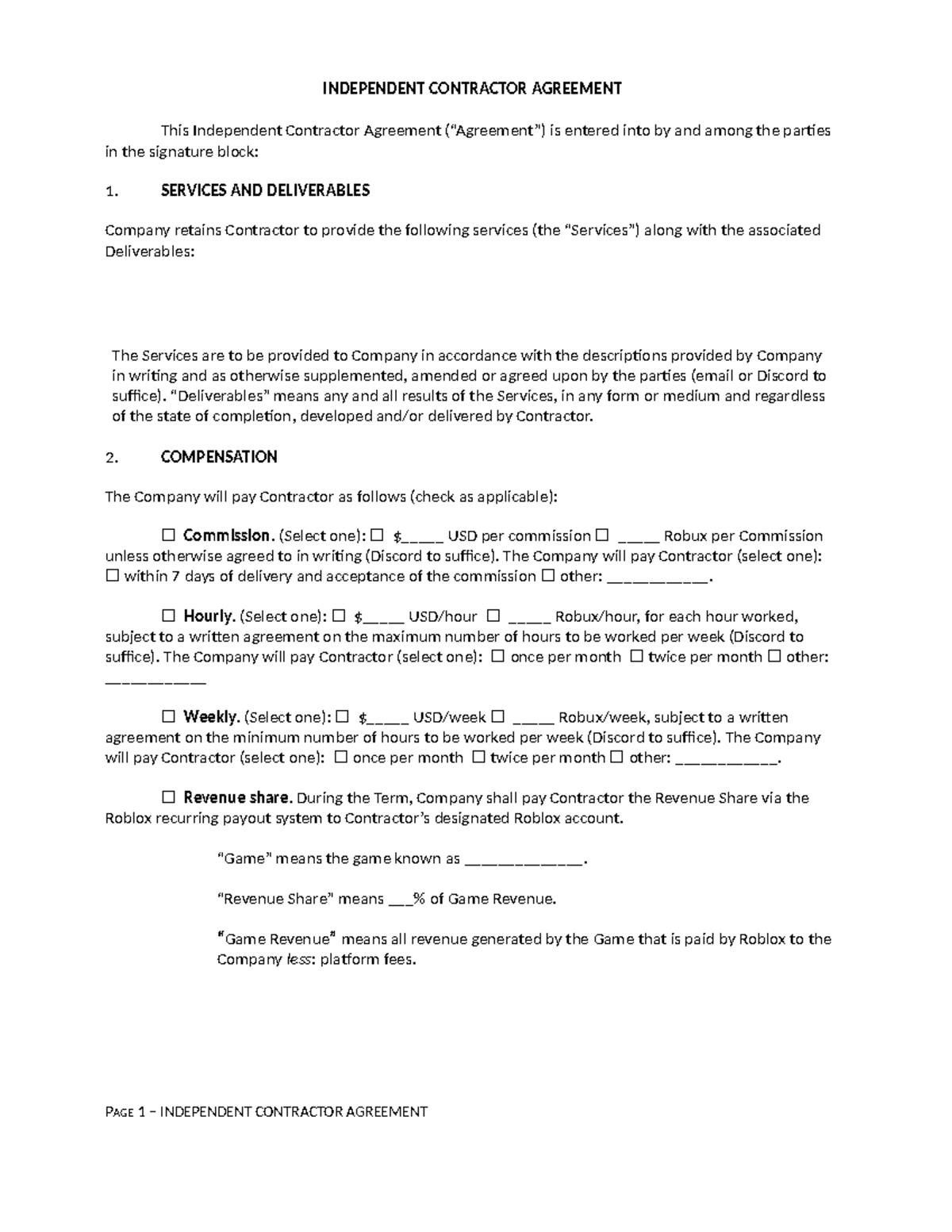 Contractor Agreement (Roblox) - Terms & Conditions Overview - Studocu