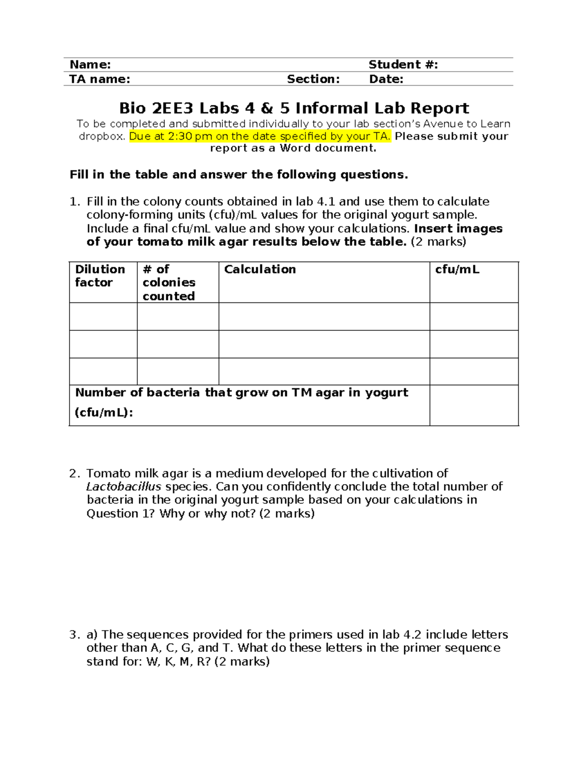 W25 Bio 2EE3 Labs 4 & 5: Informal Lab Report Guidelines - Studocu