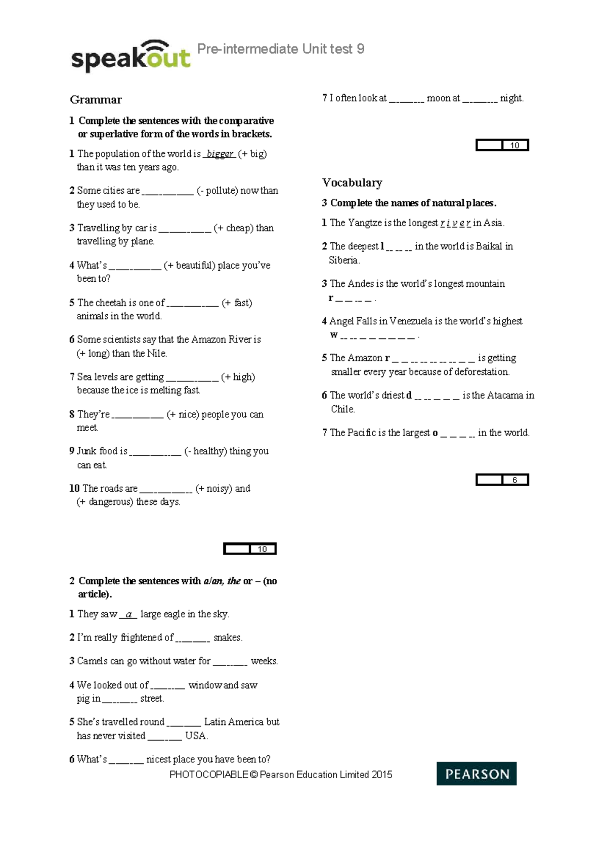 U9 - 9999 Grammar Unit Test: Comparative & Superlative Forms - Studocu