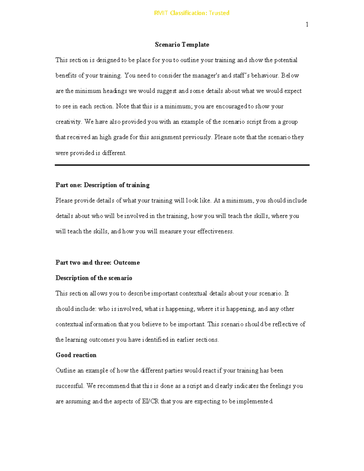 Scenario Template for Training Analysis and Reactions Example - Studocu
