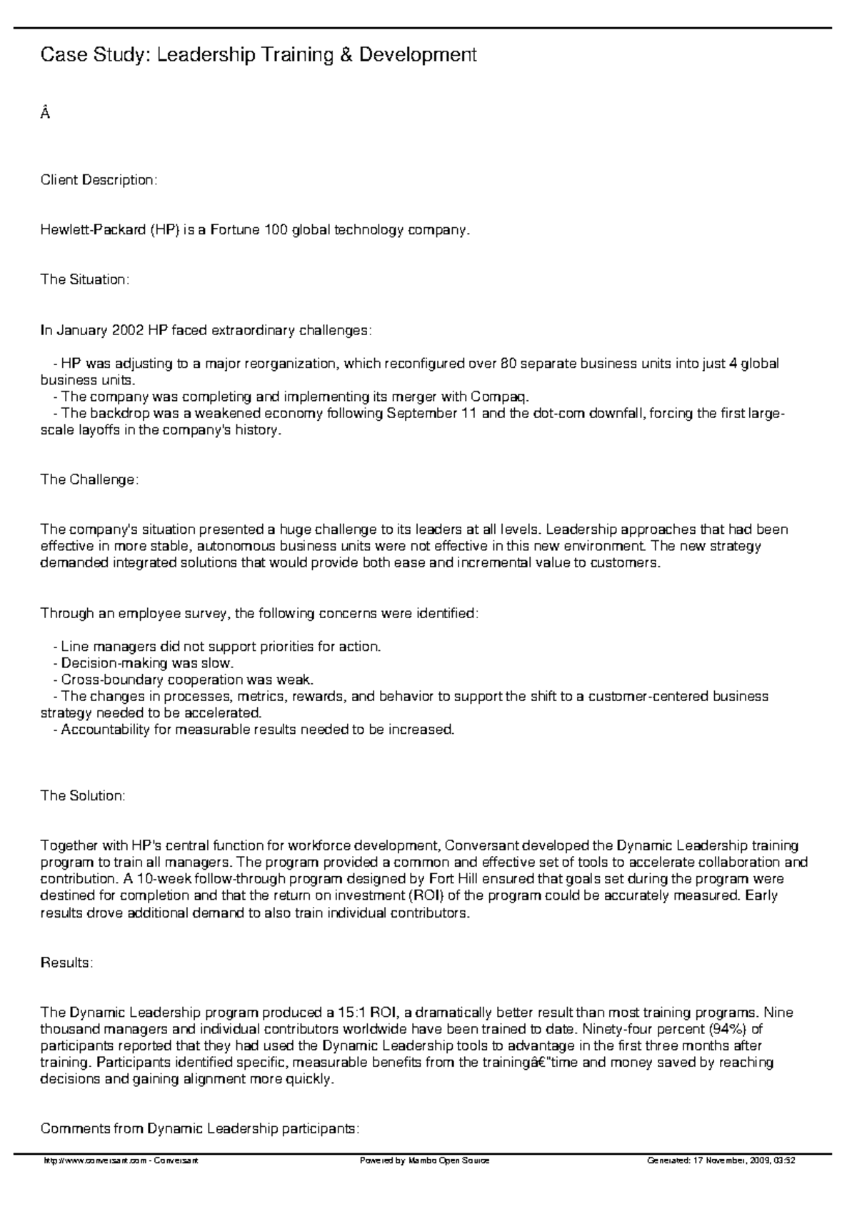Case Study 1: Leadership Training & Development at HP - Analysis - Studocu
