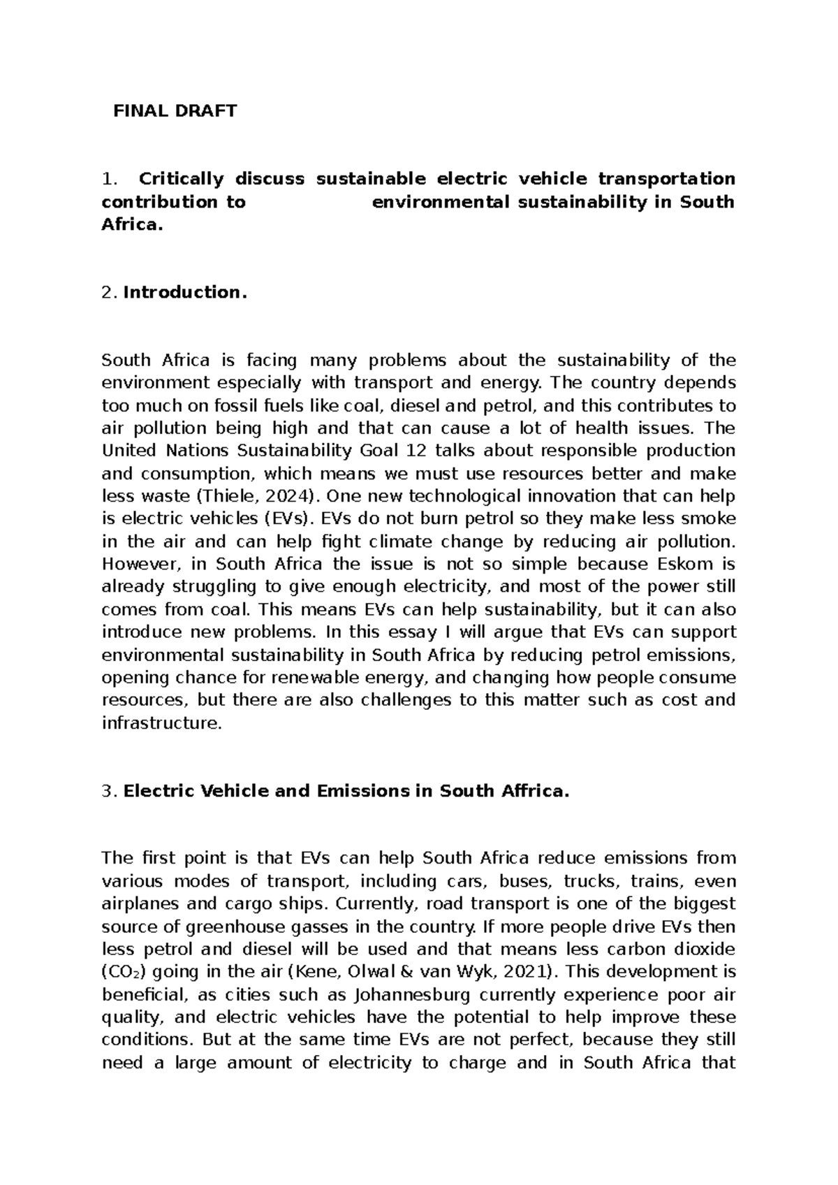ALDE122 - Final Draft: EVs and Environmental Sustainability in SA - Studocu