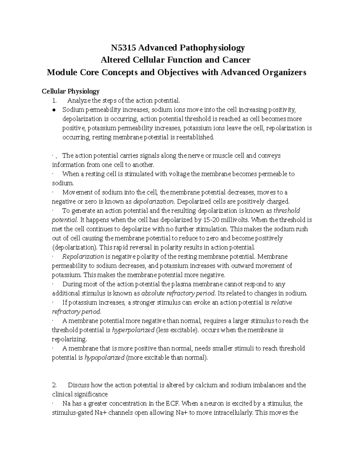 N5315 Module 1 Study Guide: Advanced Pathophysiology Concepts - Studocu