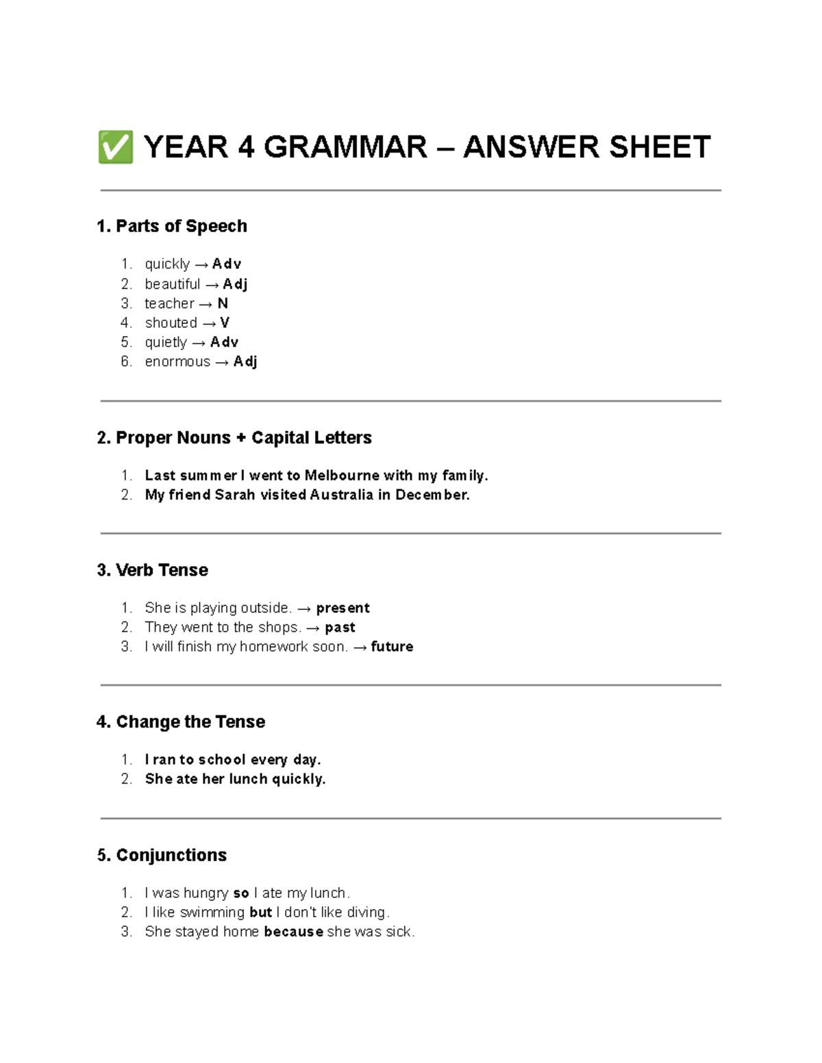 YEAR 4 ENGLISH GRAMMAR ANSWER SHEET - Studocu