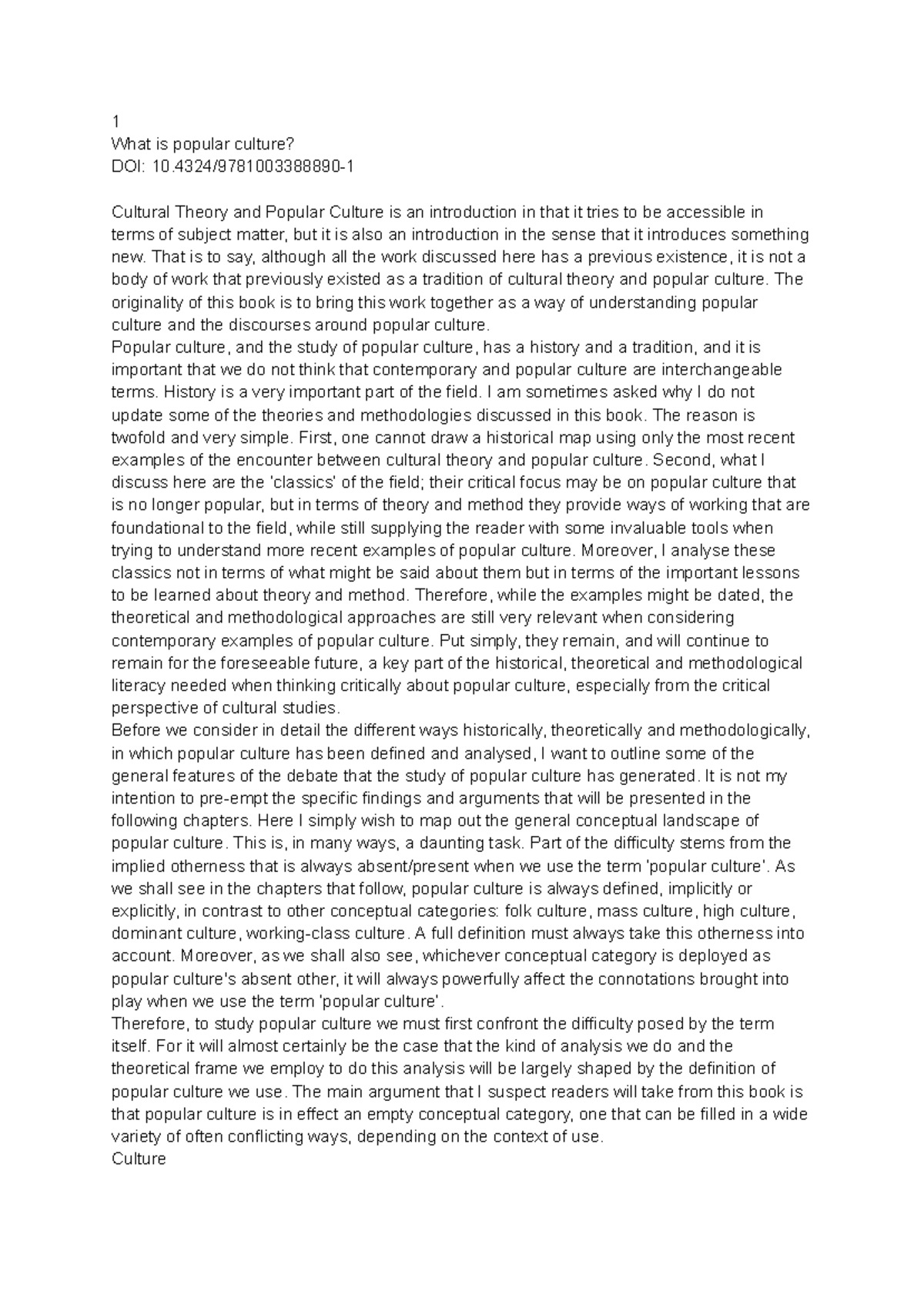 S Ociol 3NN3 Chapter 1 - Understanding Popular Culture and Ideology ...