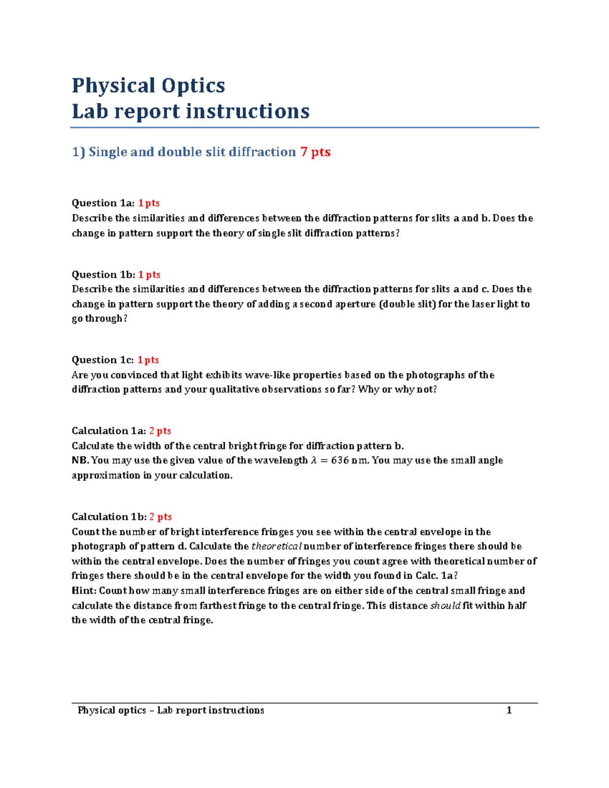 Physical Optics - Lab Report Instructions for Physics 101 - Studocu
