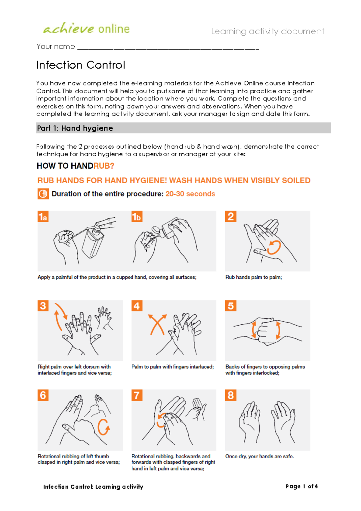 Infection Control: Learning Activity Document (LA) - Studocu
