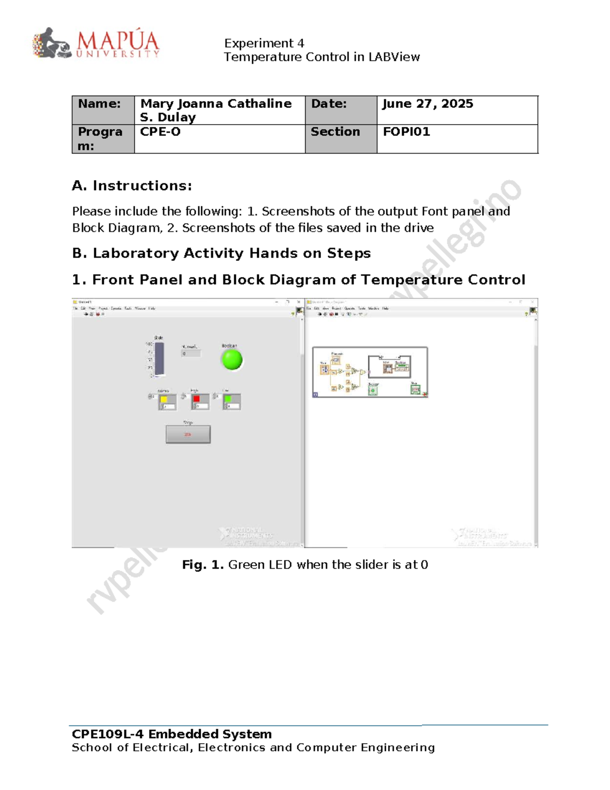 Experiment 4: Temperature Control in LABView - FOPI01 Lab Report - Studocu
