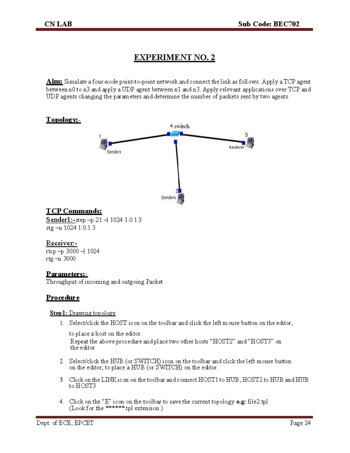 CN LAB Sub Code: BEC702 Experiment 2 - Network Simulation and ...