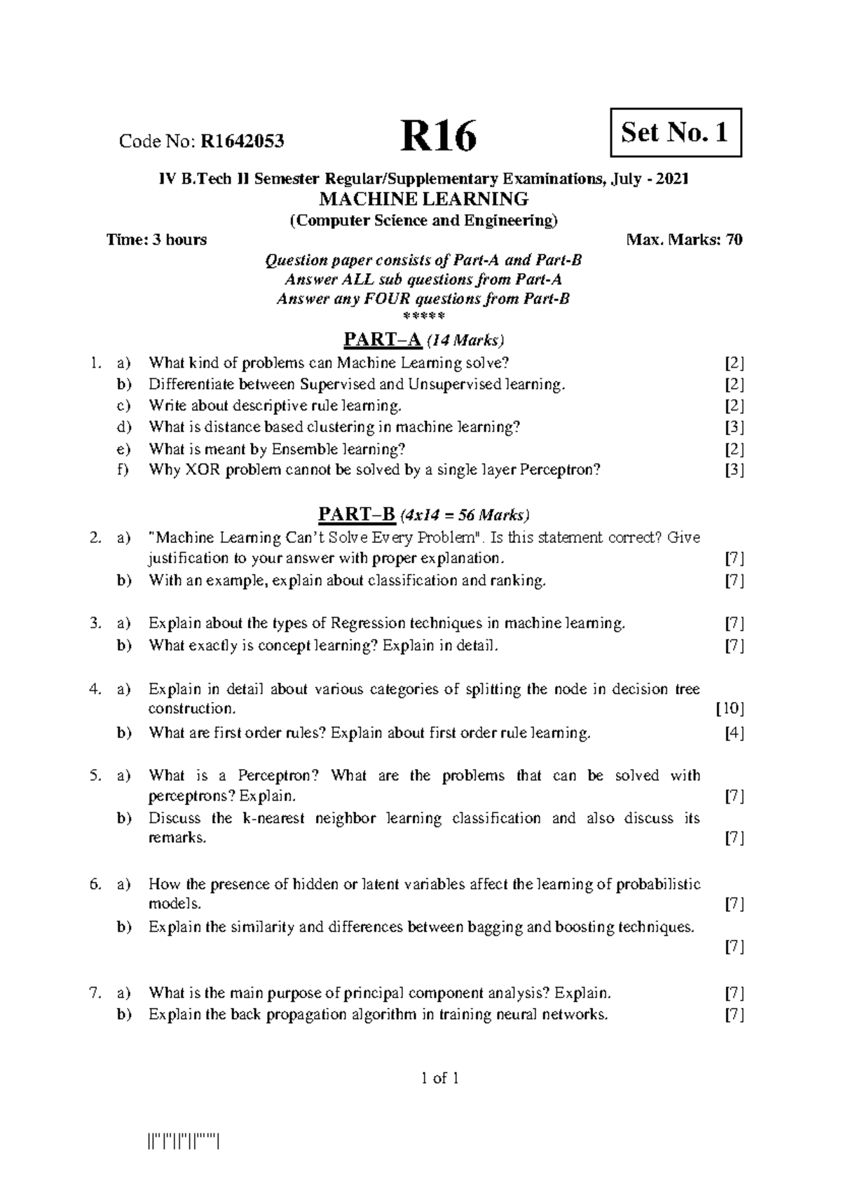 R1642053 IV B.Tech II Sem Machine Learning Exam QP July 2021 - Studocu