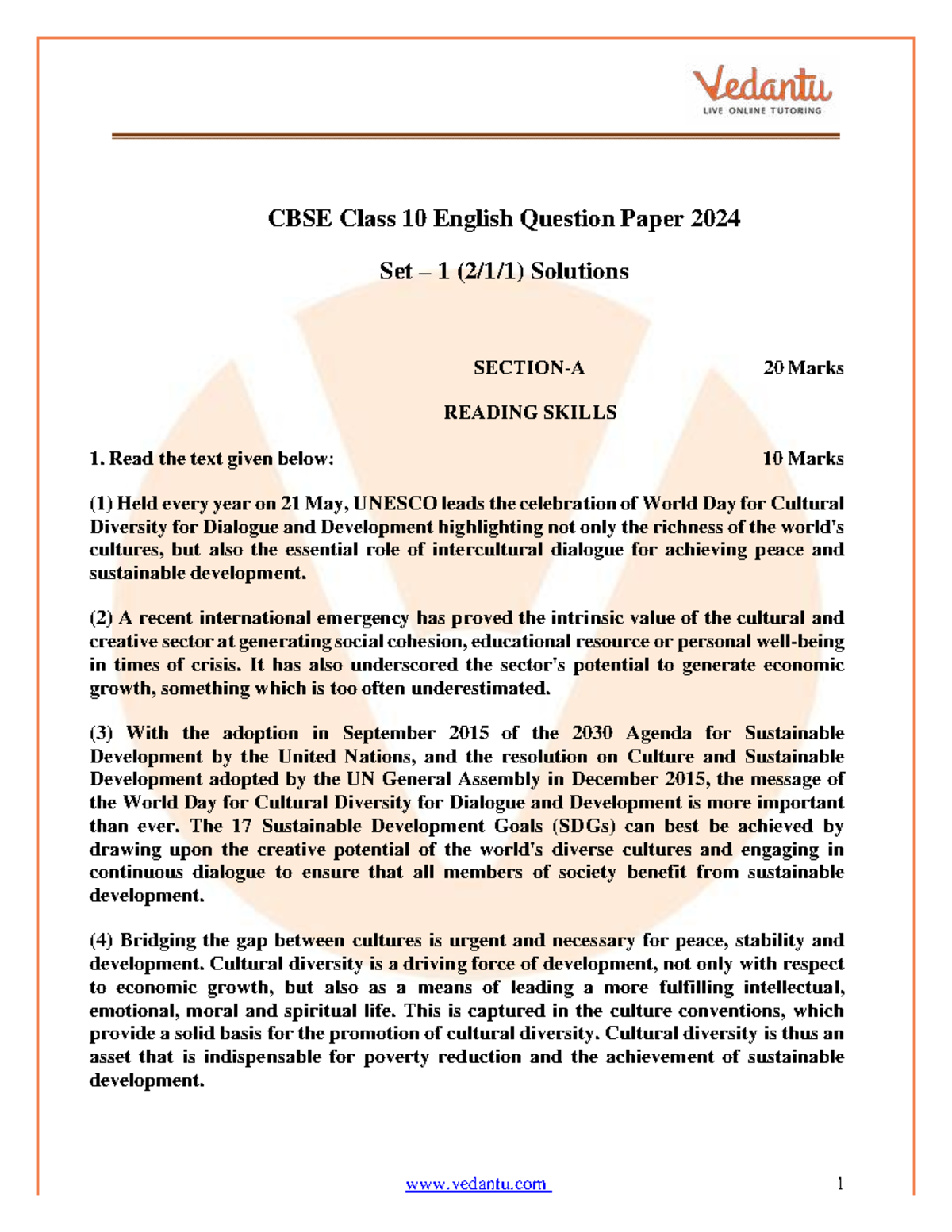 CBSE Class 10 English Question Paper 2024 Set 1 Solutions Analysis ...