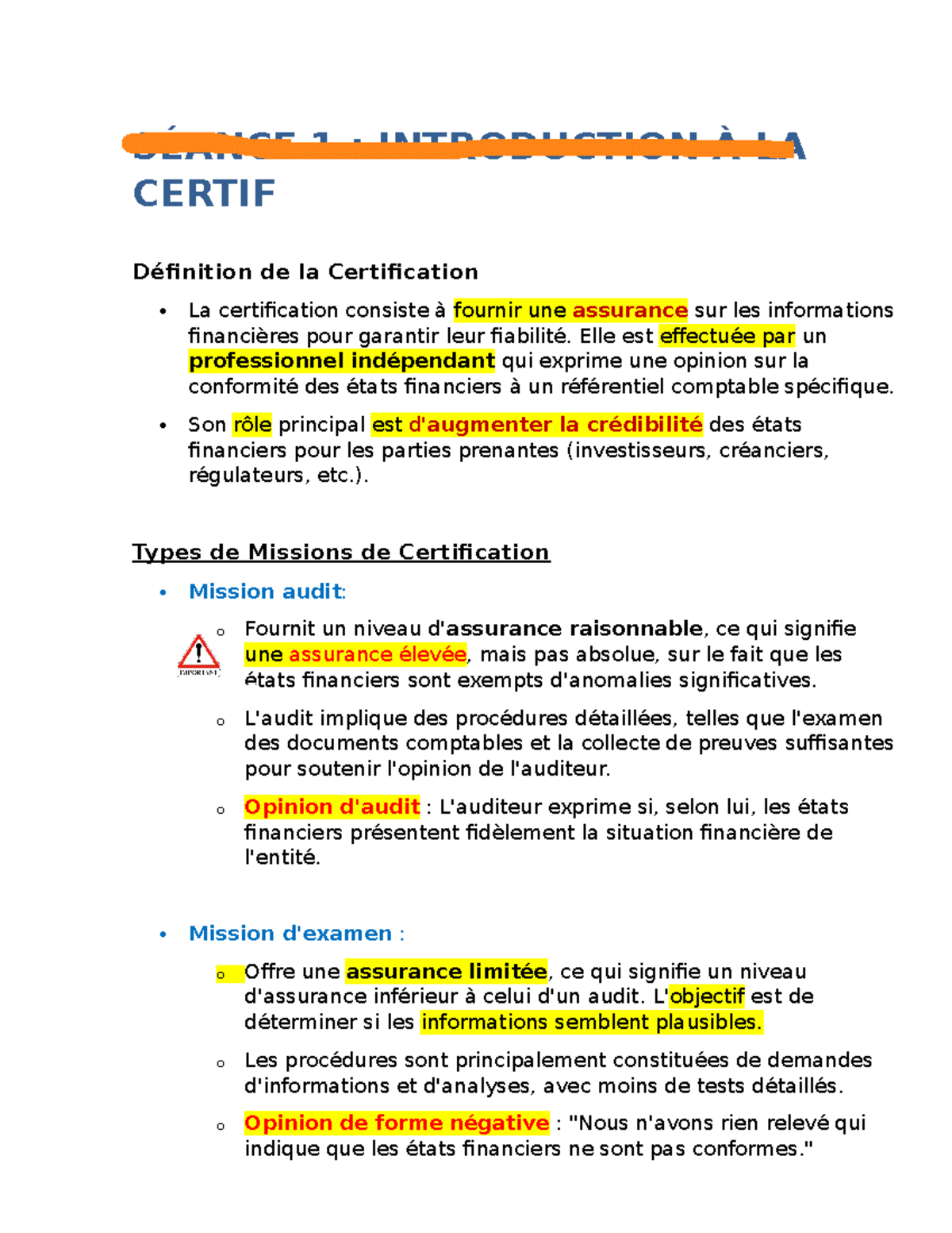 Note Séance 1 à Séance 11 - SÉANCE 1 : INTRODUCTION À LA CERTIF ...