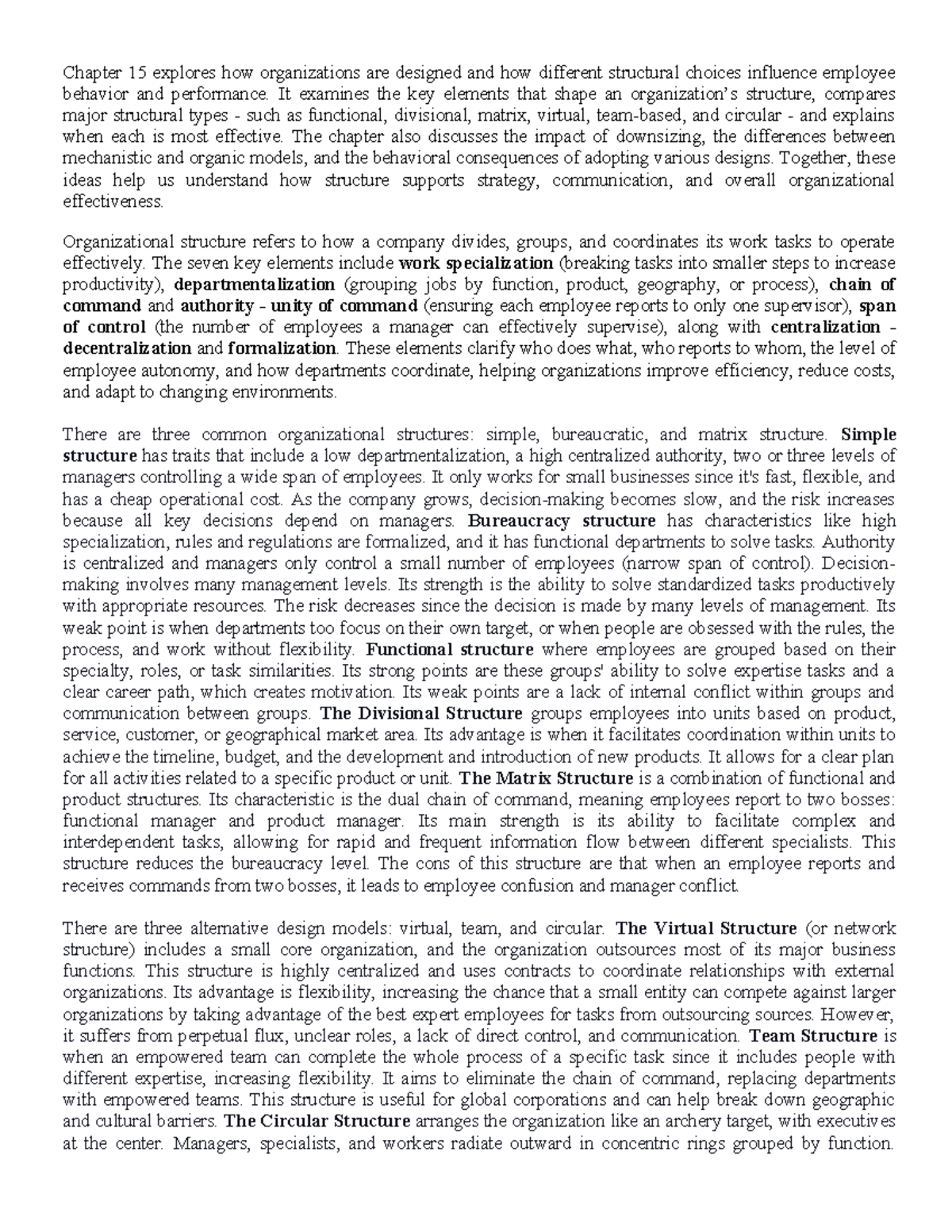Group 8 - Chapter 15: Organizational Structure and Employee Dynamics ...