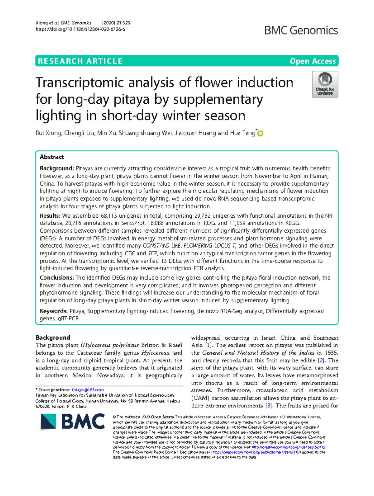Transcriptomic Analysis of Flower Induction in Pitaya (Horticulture 101 ...