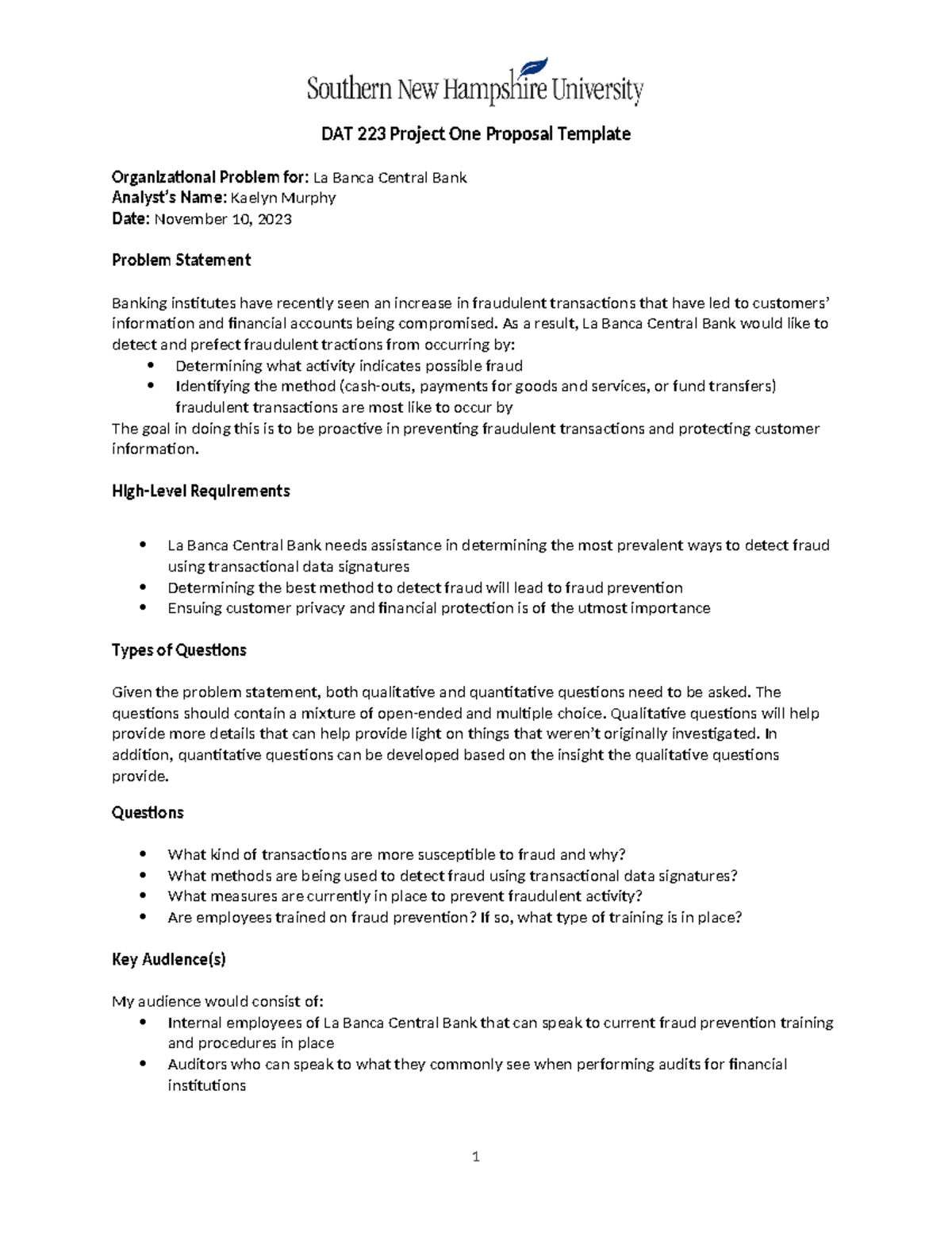 3-1 Project One - DAT 223 Project One Proposal Template Organizational ...