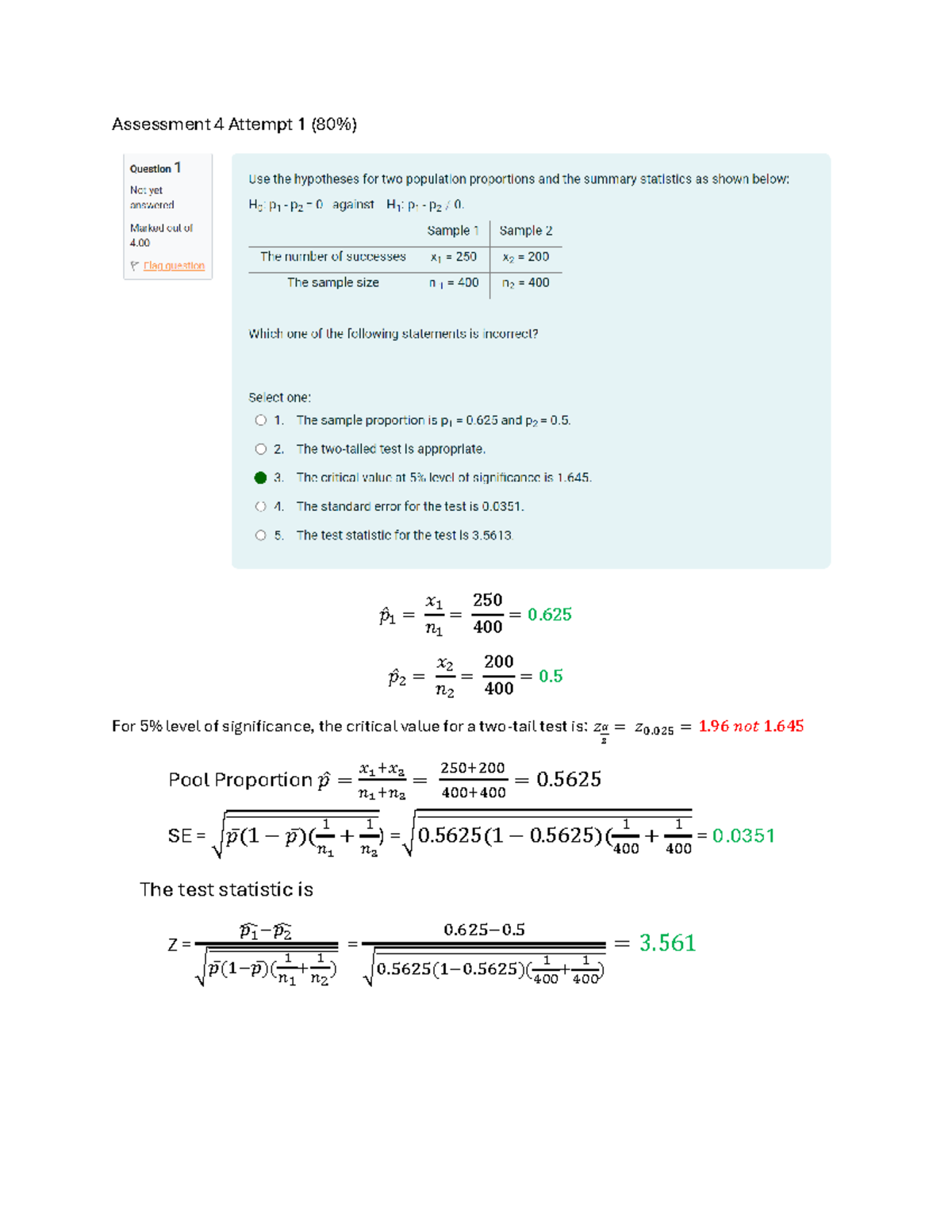 Assessment 4 Attempt 1: Statistical Analysis and Test Results - Studocu