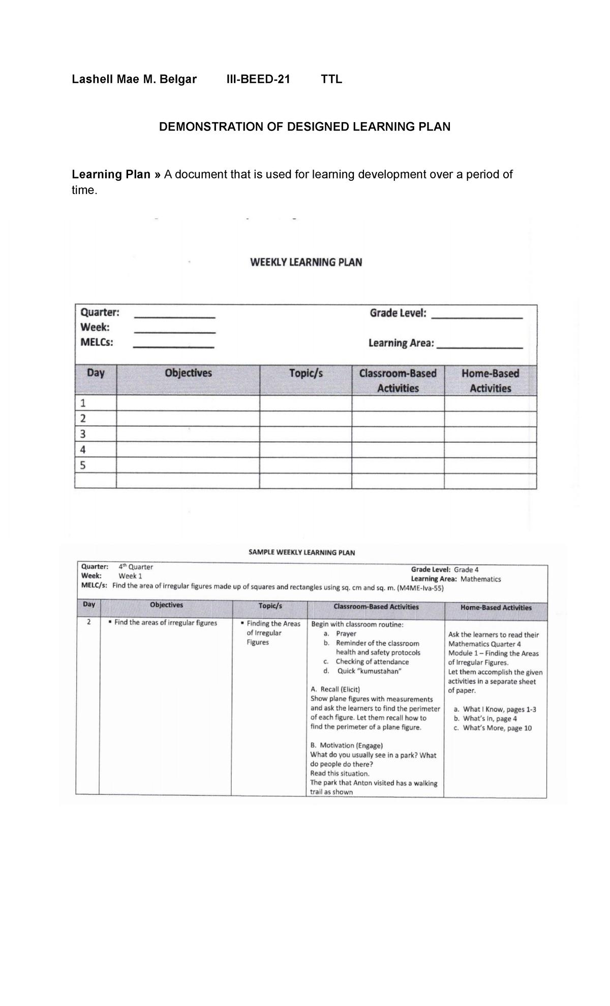TTL Report - Bachelor of Elementary Education - Lashell Mae M. Belgar ...