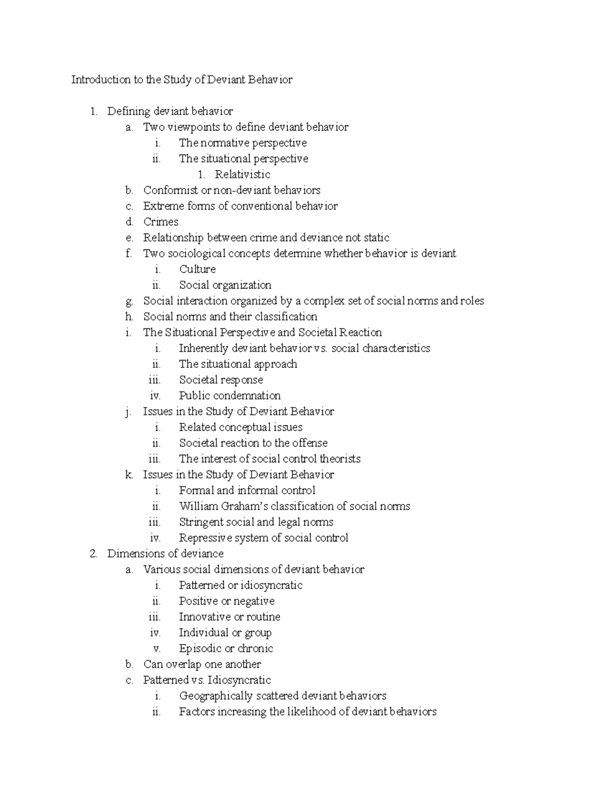 Chapter 1 - Class Notes on Deviant Behavior Concepts and Theories - Studocu
