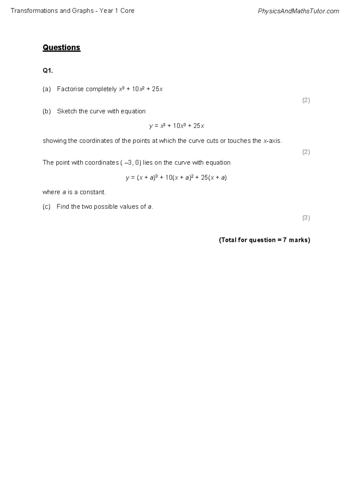 Math 101: Transformations and Graphs - Exam Questions and Solutions ...