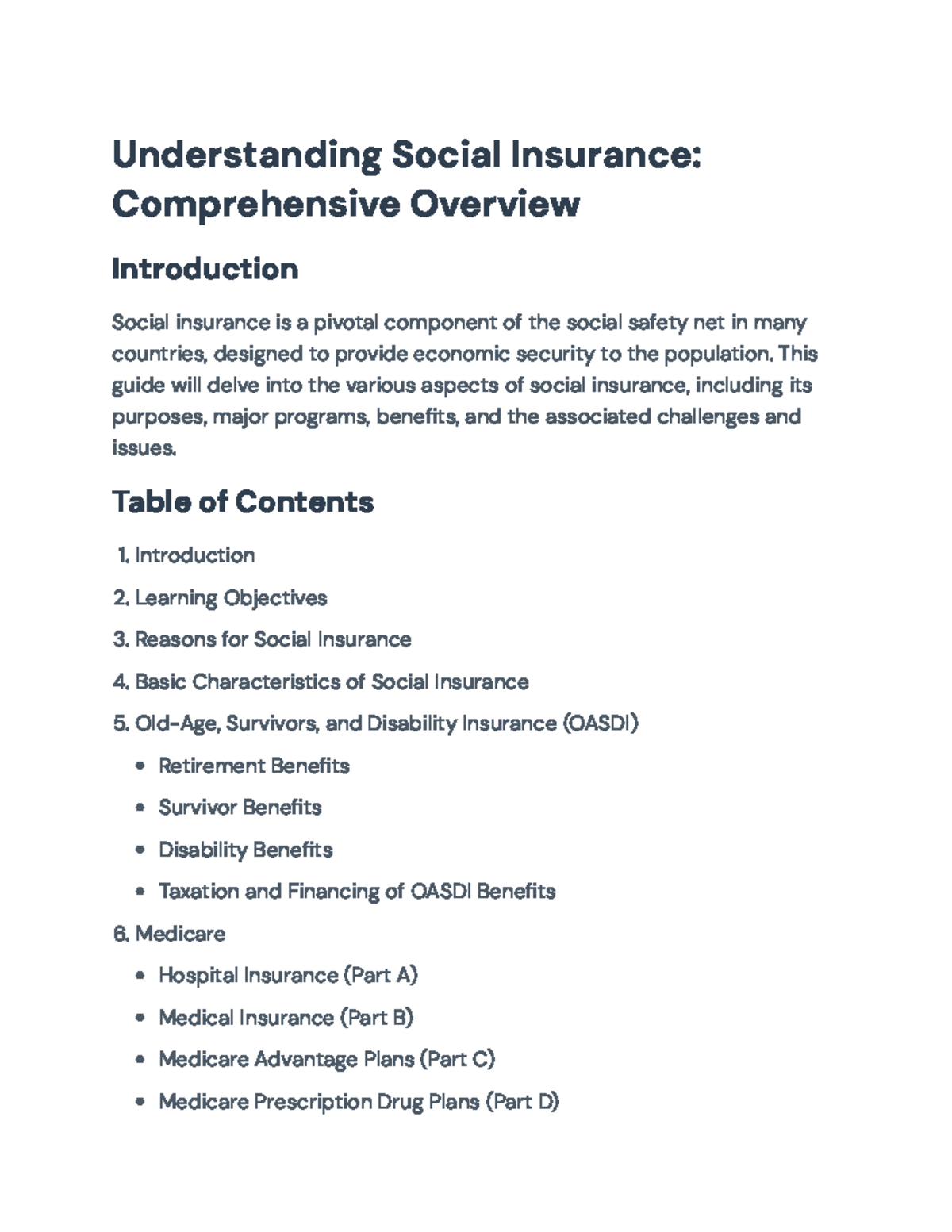 Comprehensive Guide to Social Insurance Programs (OASDI & Medicare ...