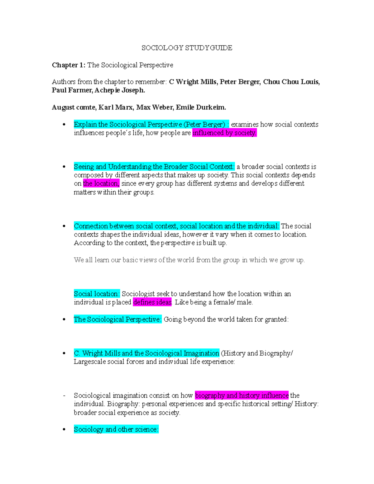 Sociology Study Guide: Key Concepts for the Exam Analysis - Studocu