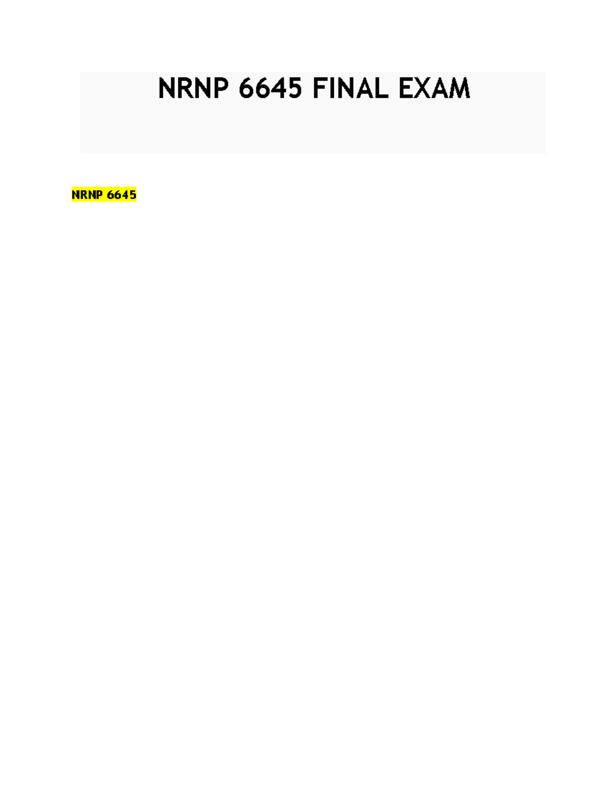 NRNP 6645 Comprehensive Final Exam Study Guide - Studocu