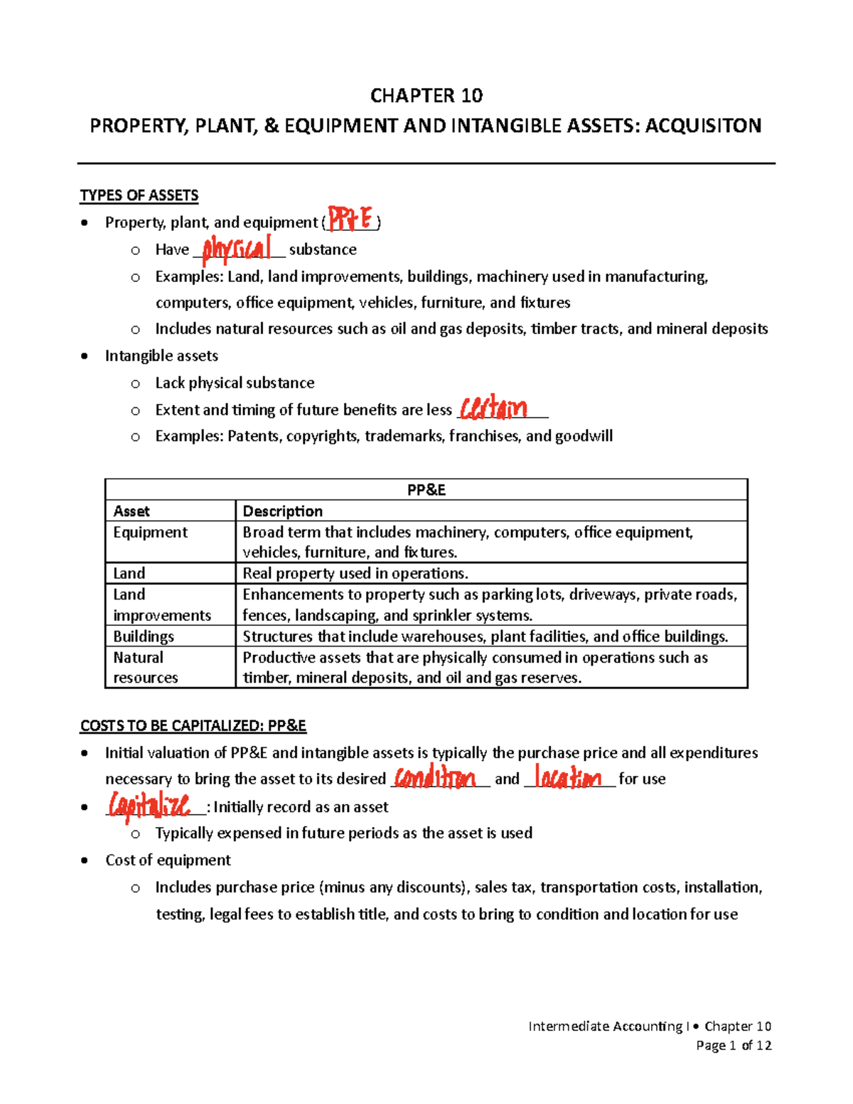 Intermediate Accounting I • Chapter 10: Assets Acquisition - Studocu