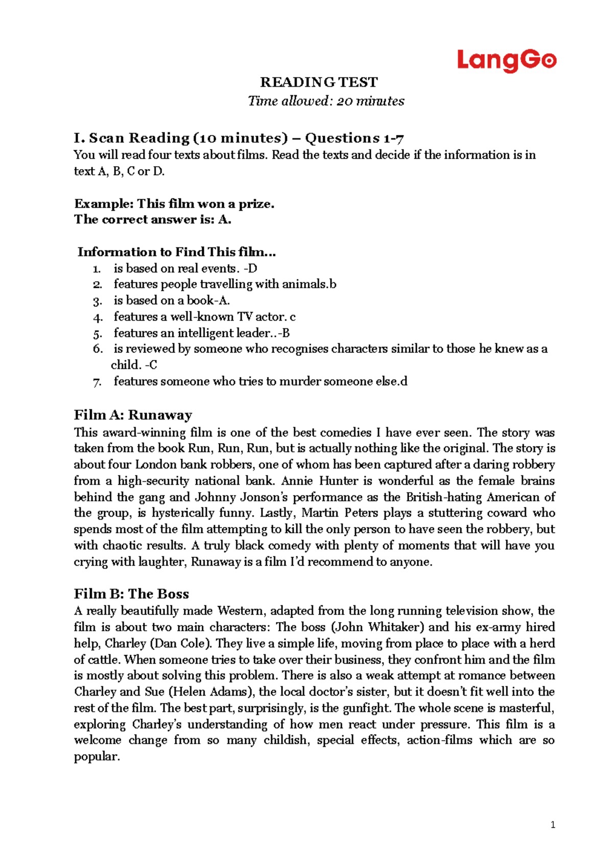 Reading Test: Scan & Multiple-Choice Questions Guide - Studocu