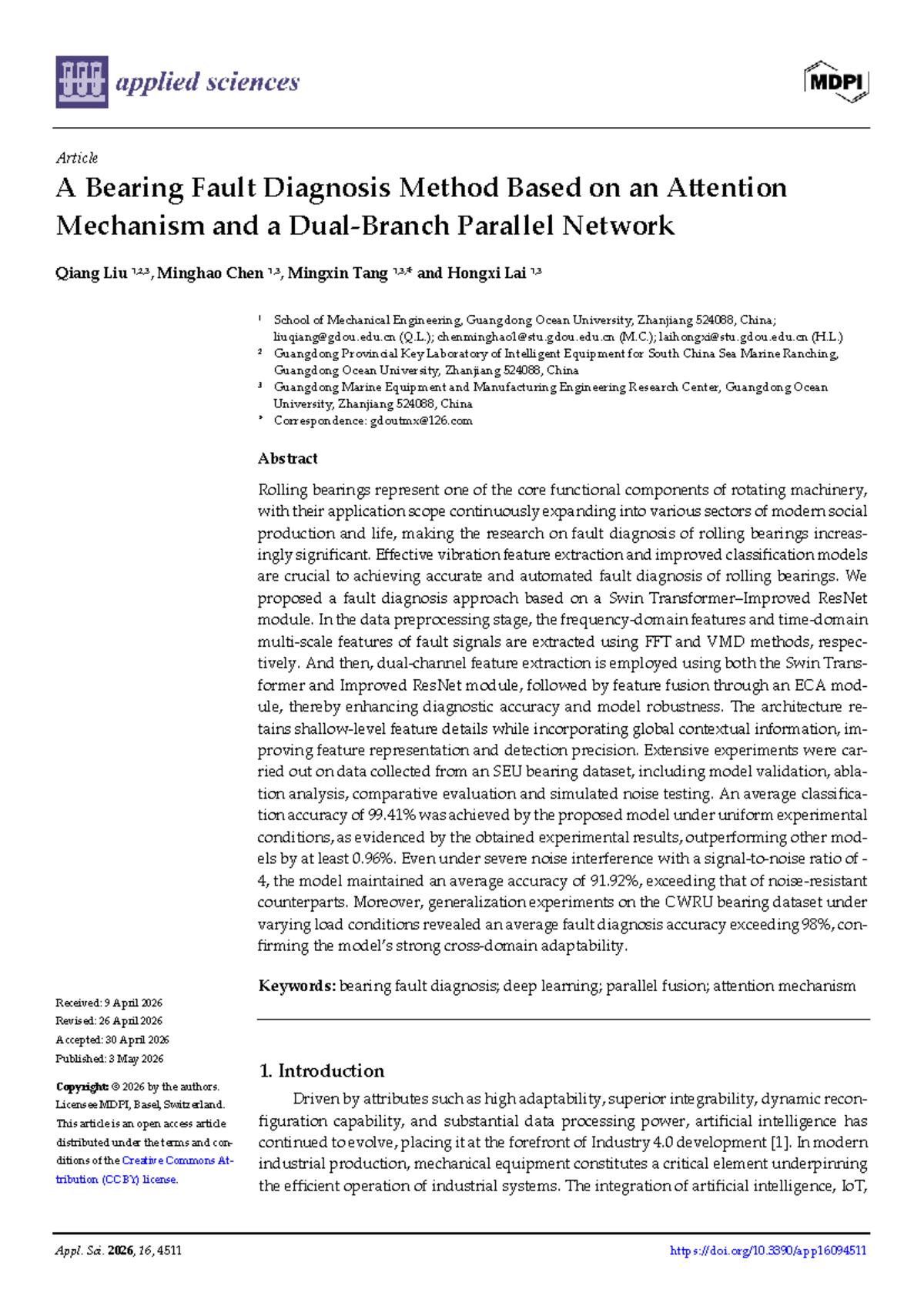 A Novel Bearing Fault Diagnosis Method Using Swin ResNet and ECA - Studocu