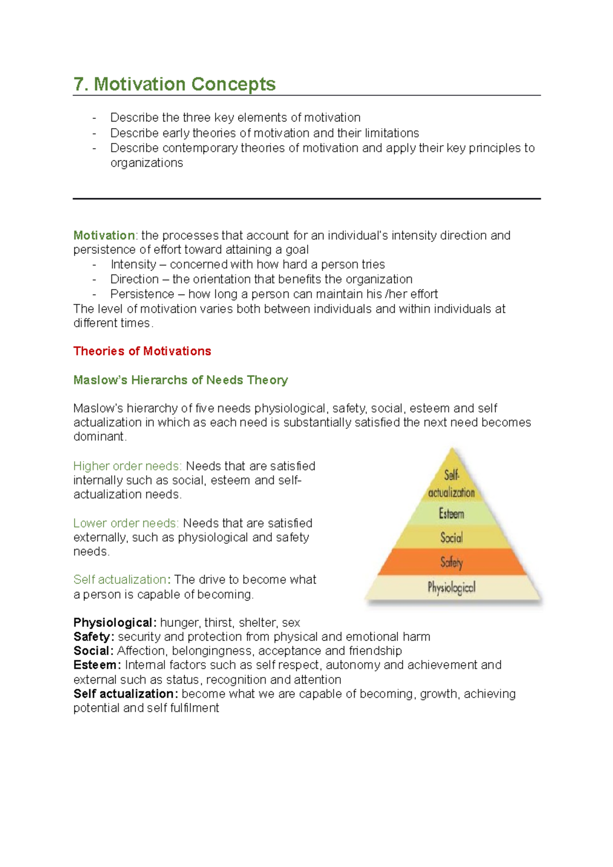 Chapter 7 - book summary - 7. Motivation Concepts Describe the three ...