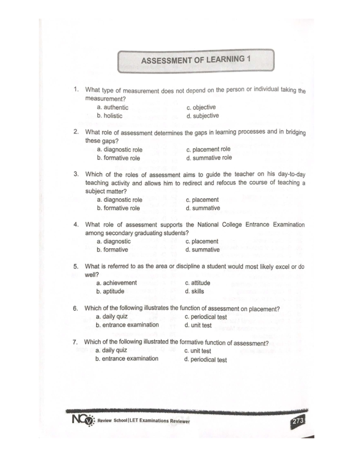 Assessment of Learning 1: Key Concepts and Measurement Roles - Studocu