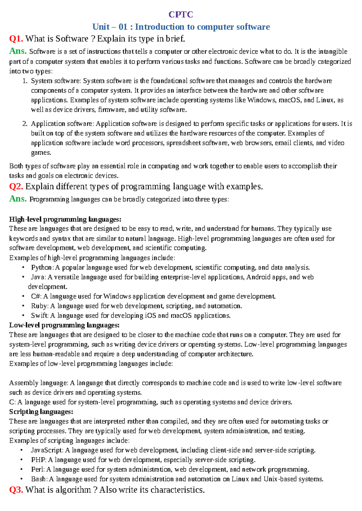 CPTC-1: Comprehensive Guide to Computer Software and Programming ...