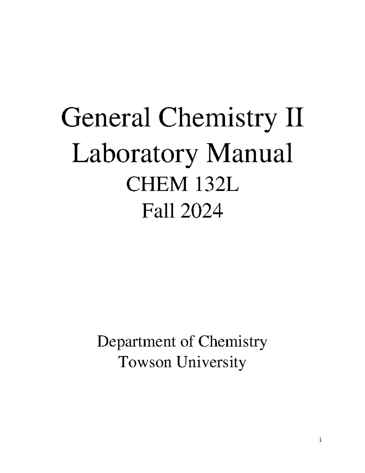 CHEM 132 Fall 2024 General Chemistry II Lab Manual - Studocu