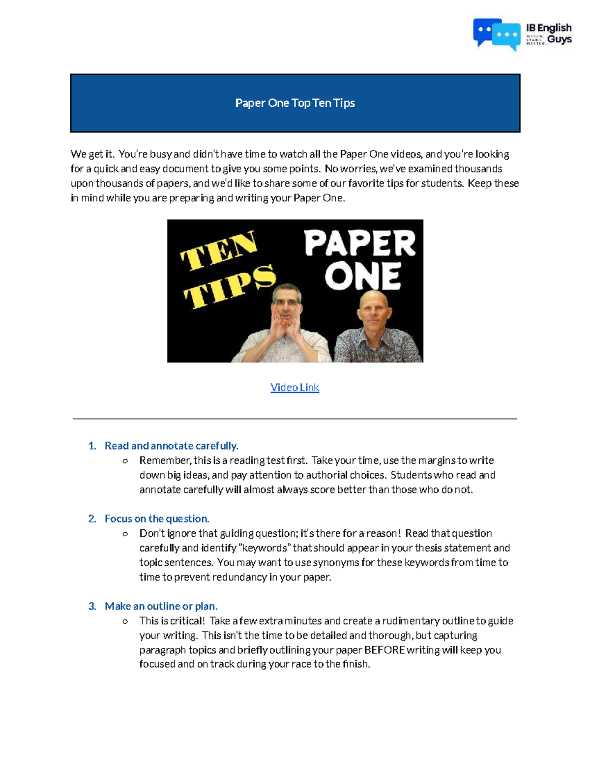 10 Essential Tips for Paper 1 - 123 - Studocu