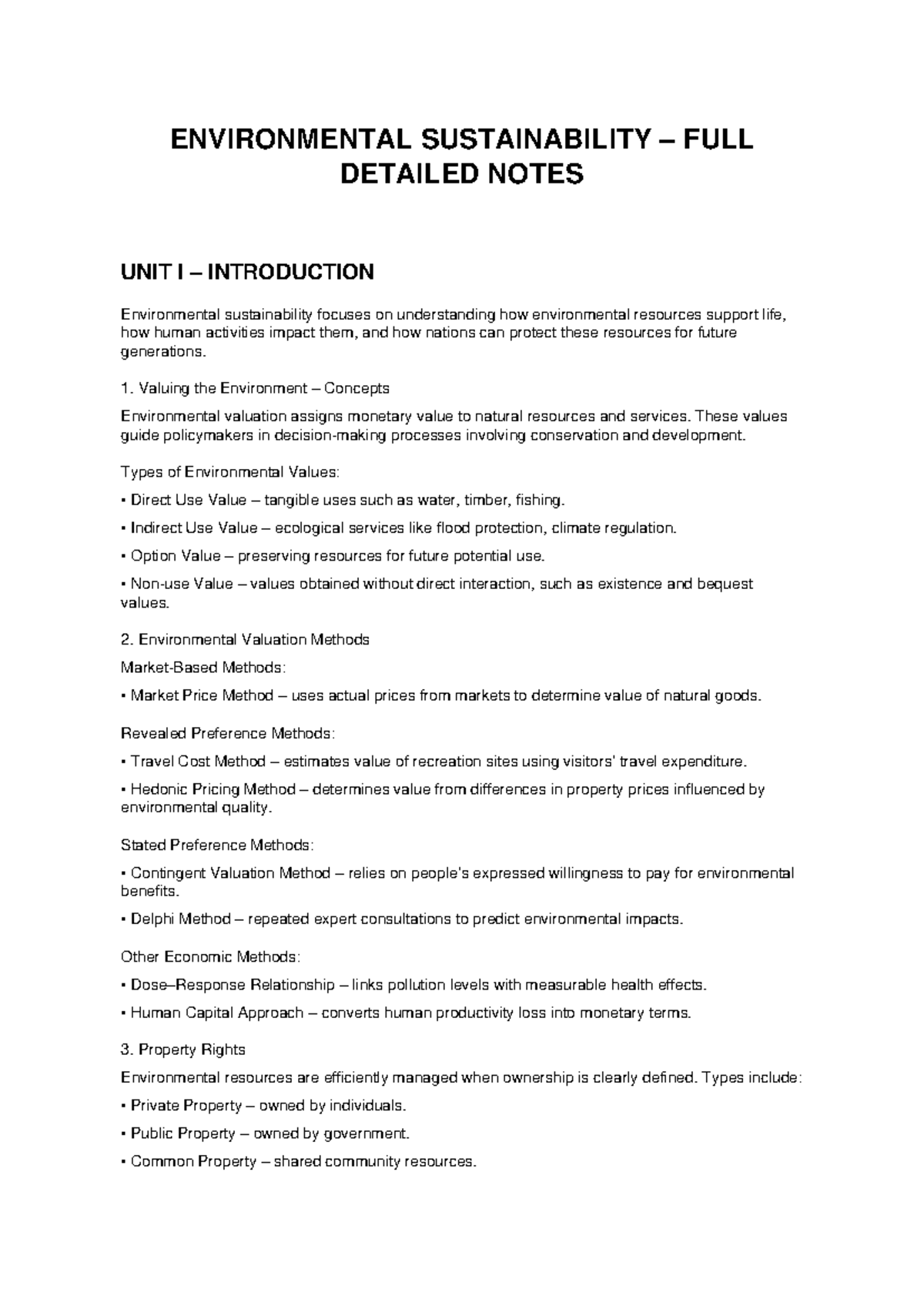 ENV 101: Environmental Sustainability Detailed Notes - Unit I Intro ...