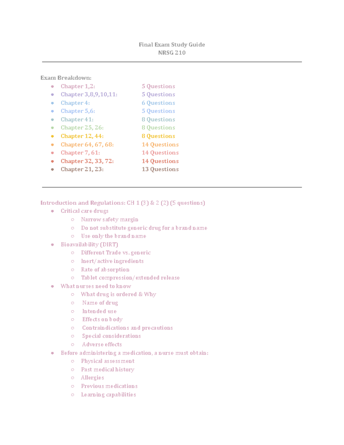 Final Exam Study Guide for NRSG 210: Key Concepts and Review Topics ...