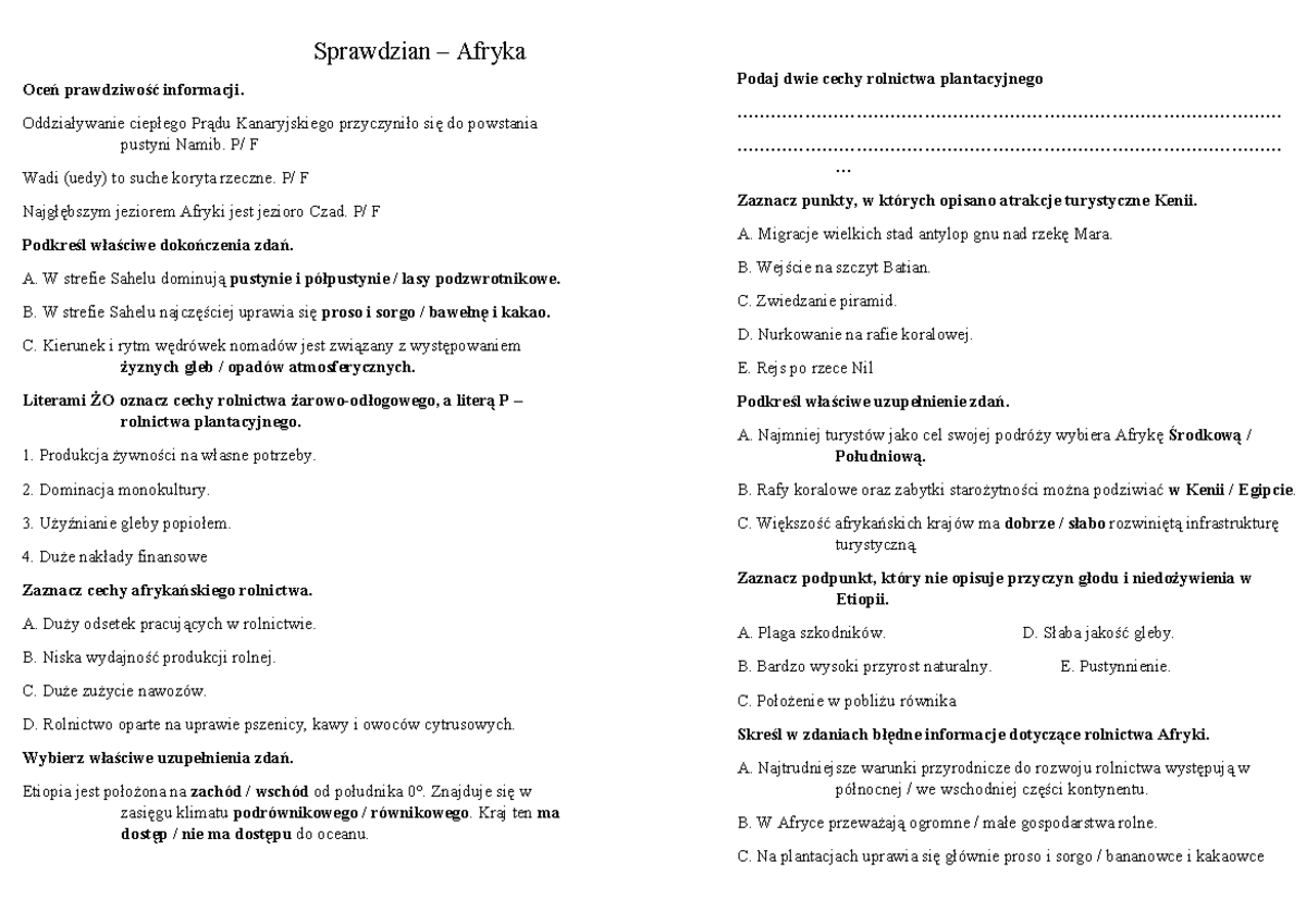 Sprawdzian - Afryka - fwrgrgregreghfedvds - Sprawdzian – Afryka Oceń