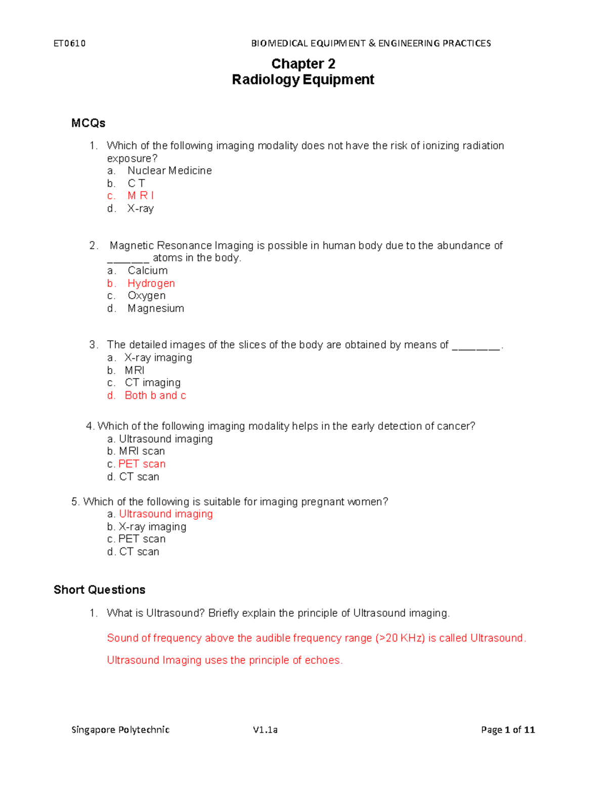ET0610 Tutorial Chapter 2: Radiology Equipment Studies and Answers ...
