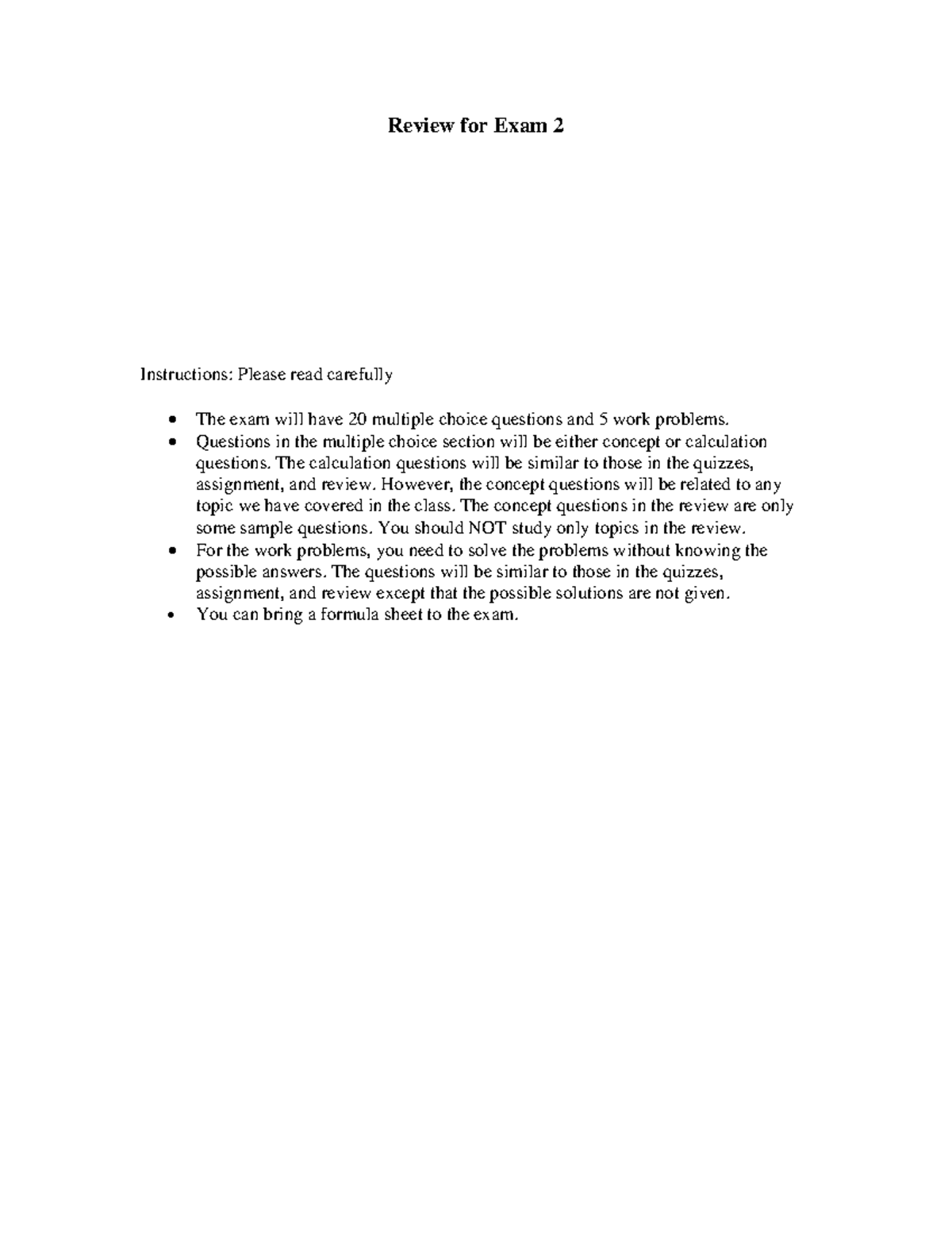 Exam 2 Review for Finance 101 - Key Concepts & Sample Questions - Studocu
