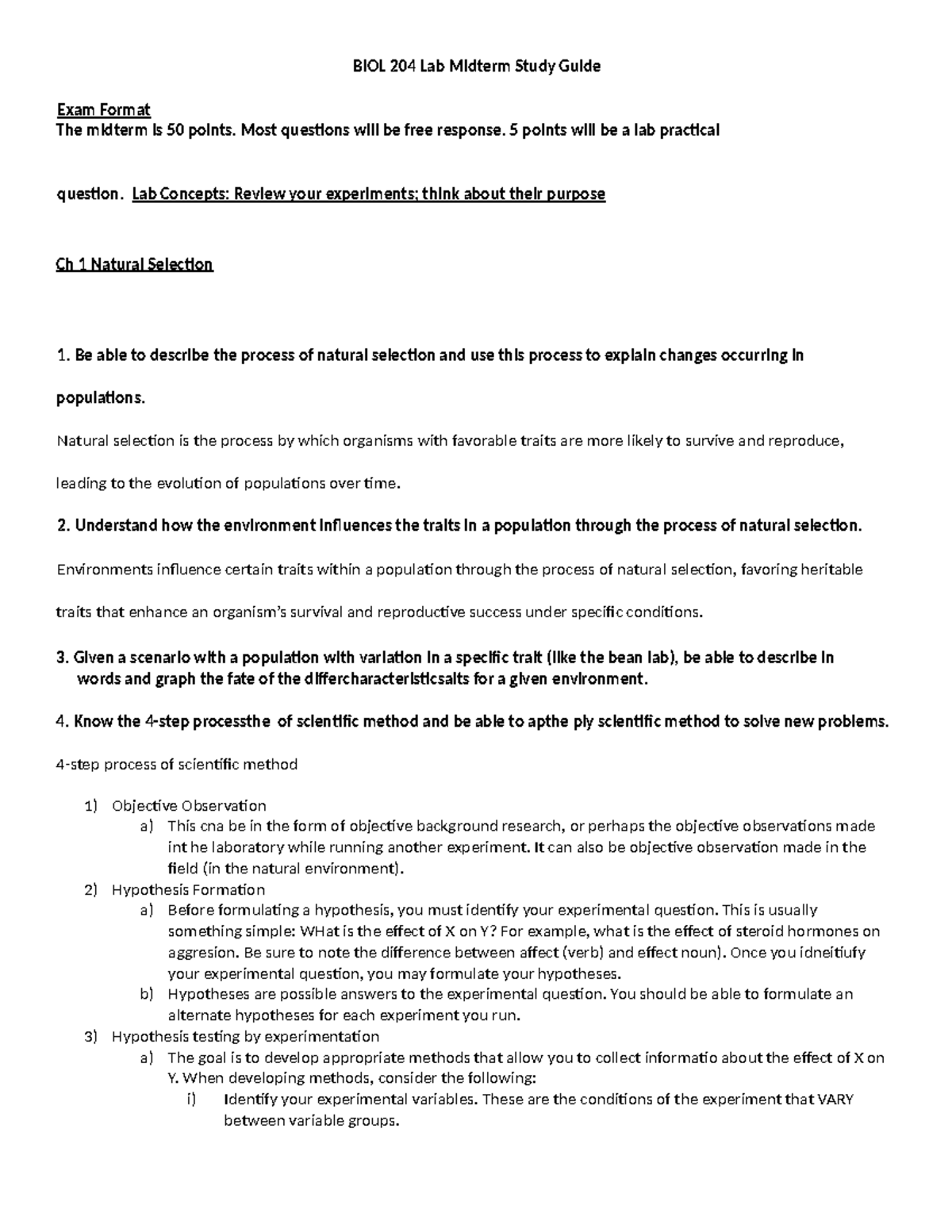 BIOL 204L Midterm Study Guide: Key Concepts & Lab Techniques - Studocu