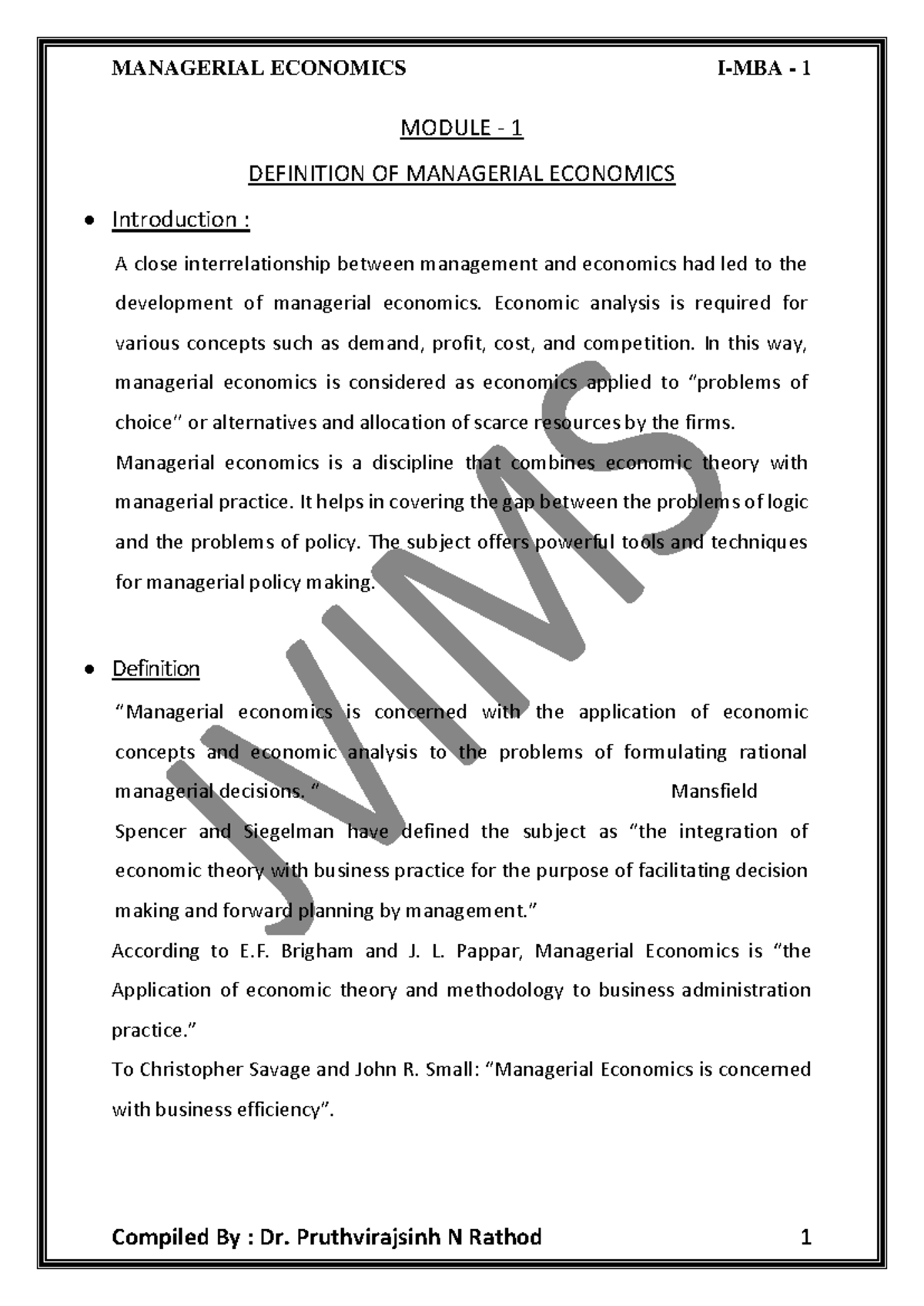 Managerial Economics - Module 1 Detailed Study Notes - Studocu