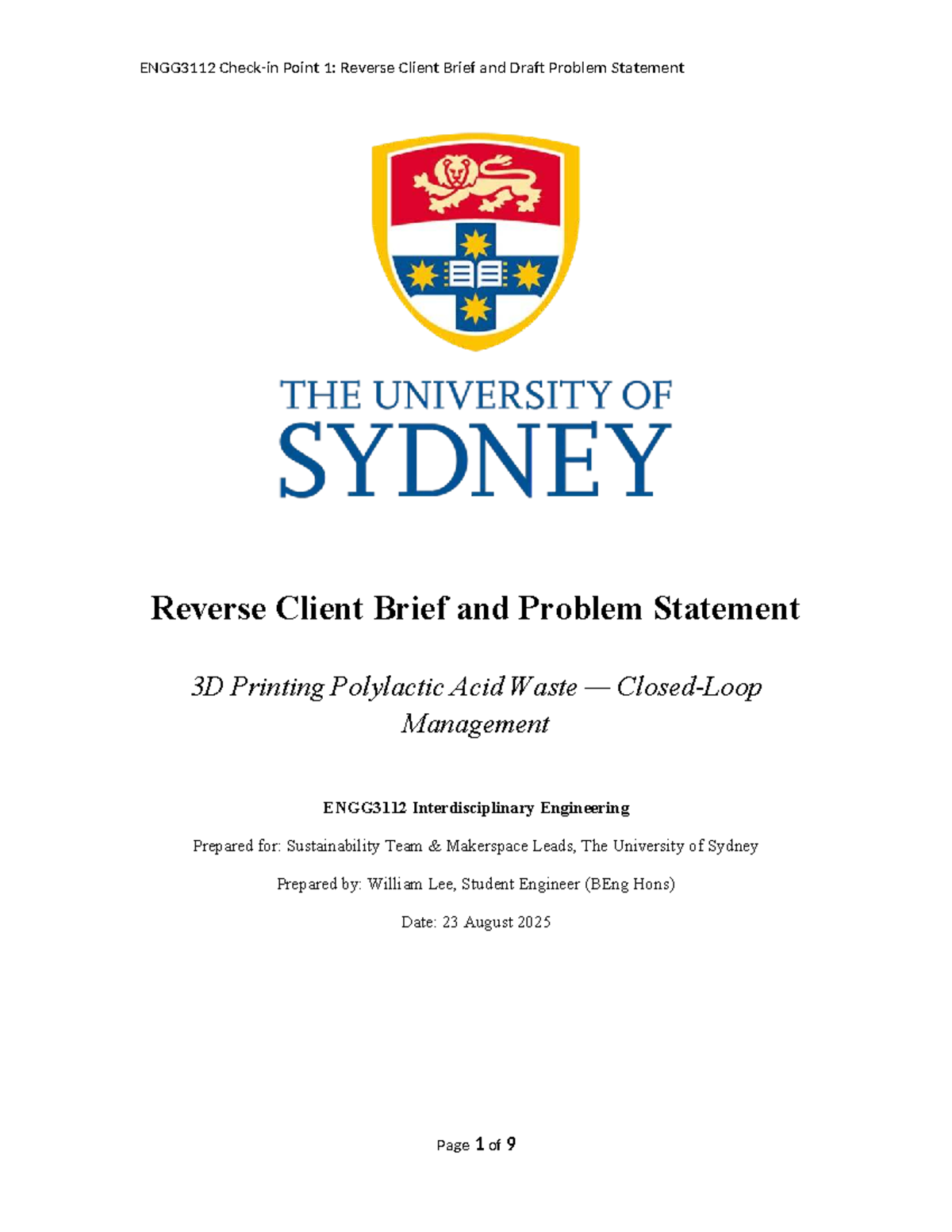 ENGG3112 Reverse Client Brief & Problem Statement on PLA Waste ...