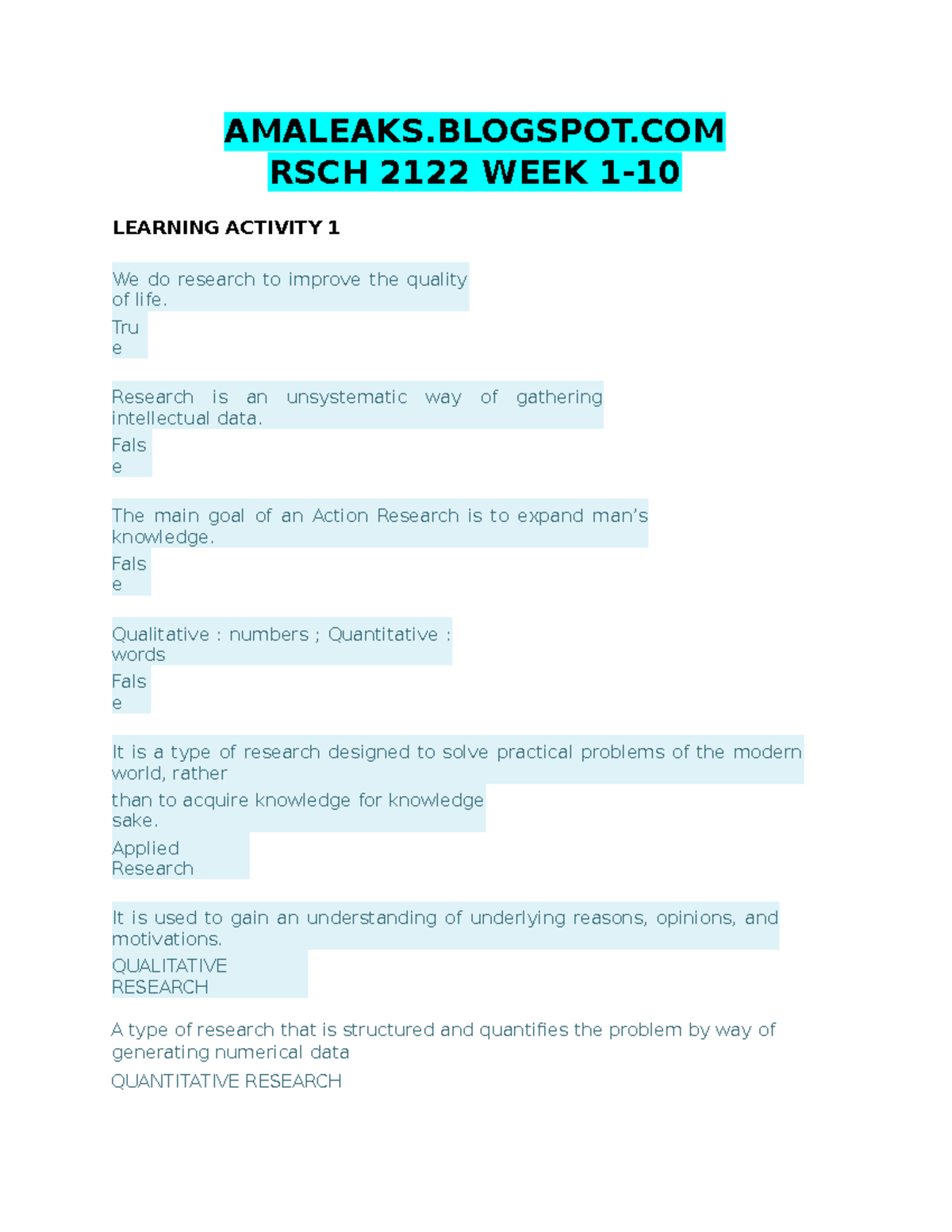 RSCH-2122 WEEK 1 Learning Activities and Research Concepts - Document Preview