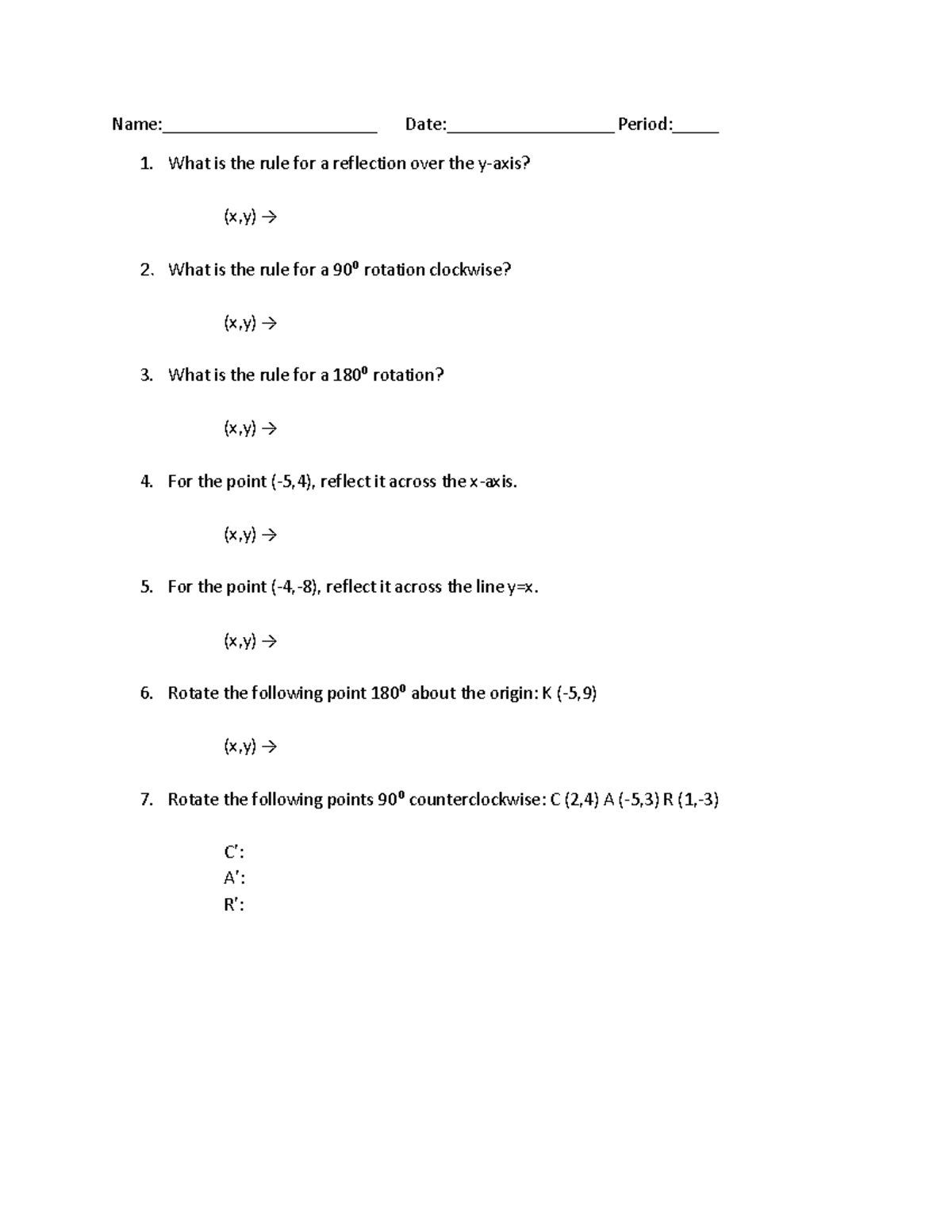 Unit 1 Lessons 1-3 Quiz: Reflection & Rotation Rules - Studocu