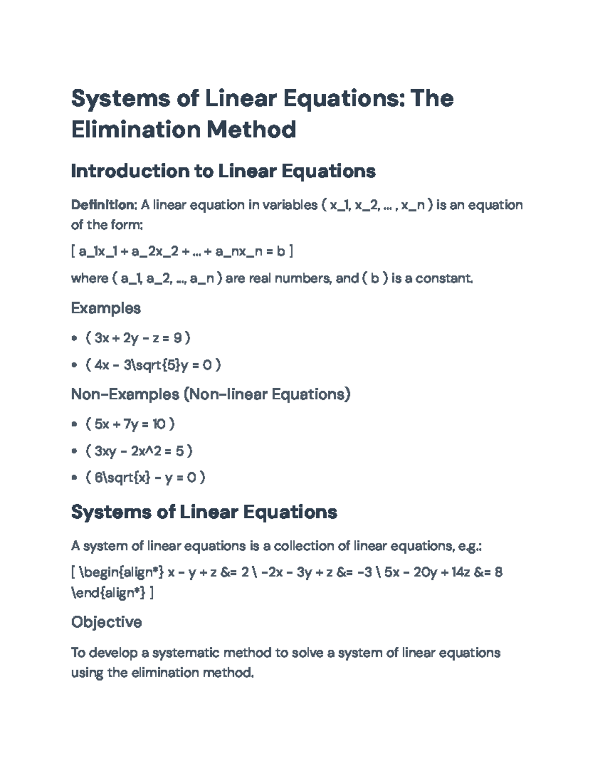 Systems of Linear Equations: Comprehensive Guide to the Elimination ...