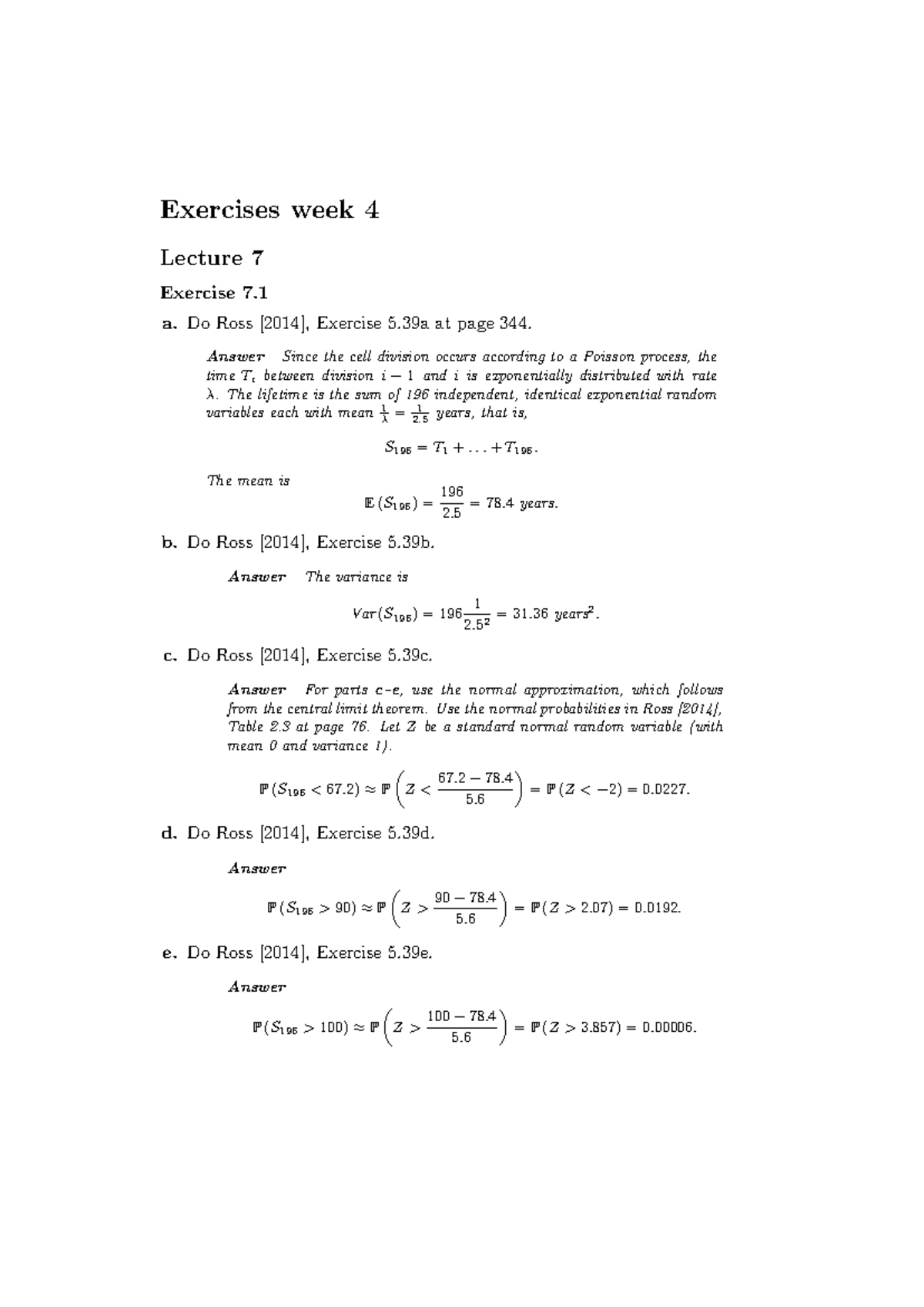 Tutorial 4: Homework Week 3 - Exercises from Ross (Exercises 4.63 & 4. ...