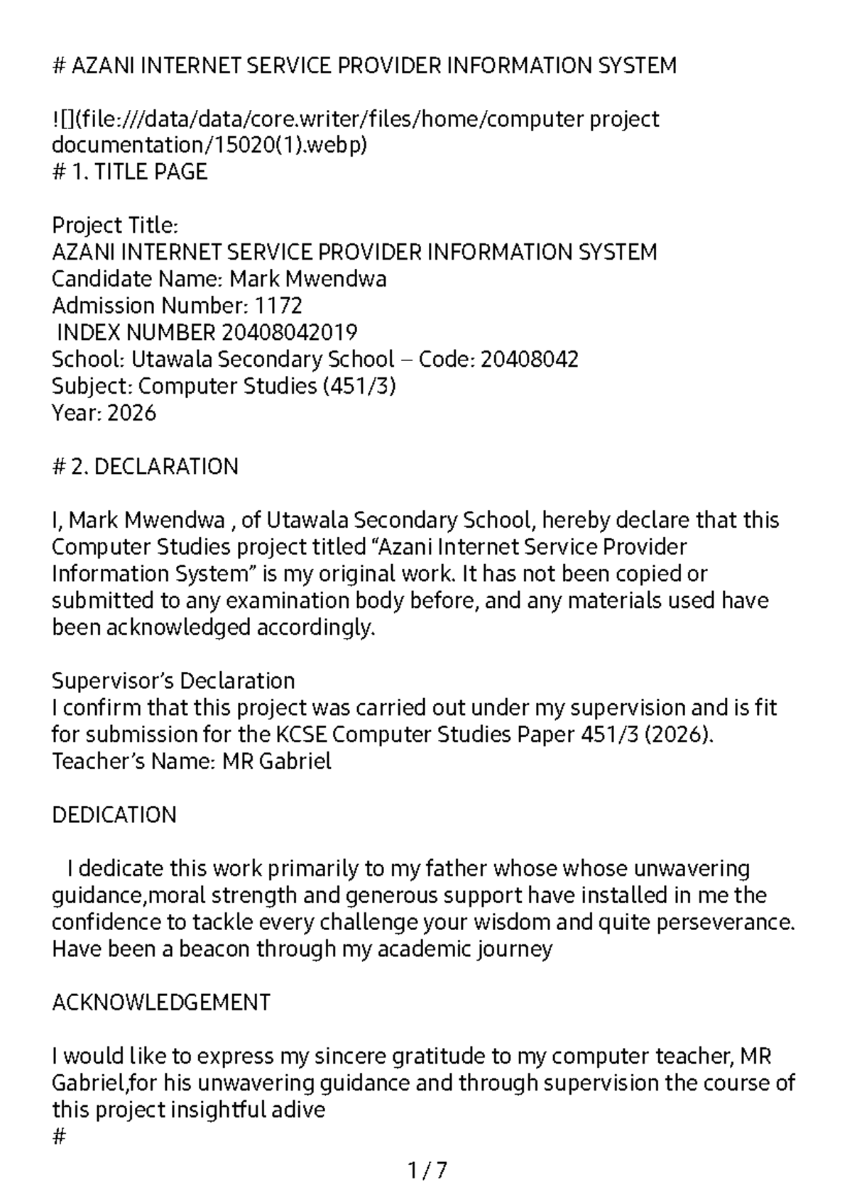 AZA 20408042: ISP Information System Project Report (2026) - Studocu