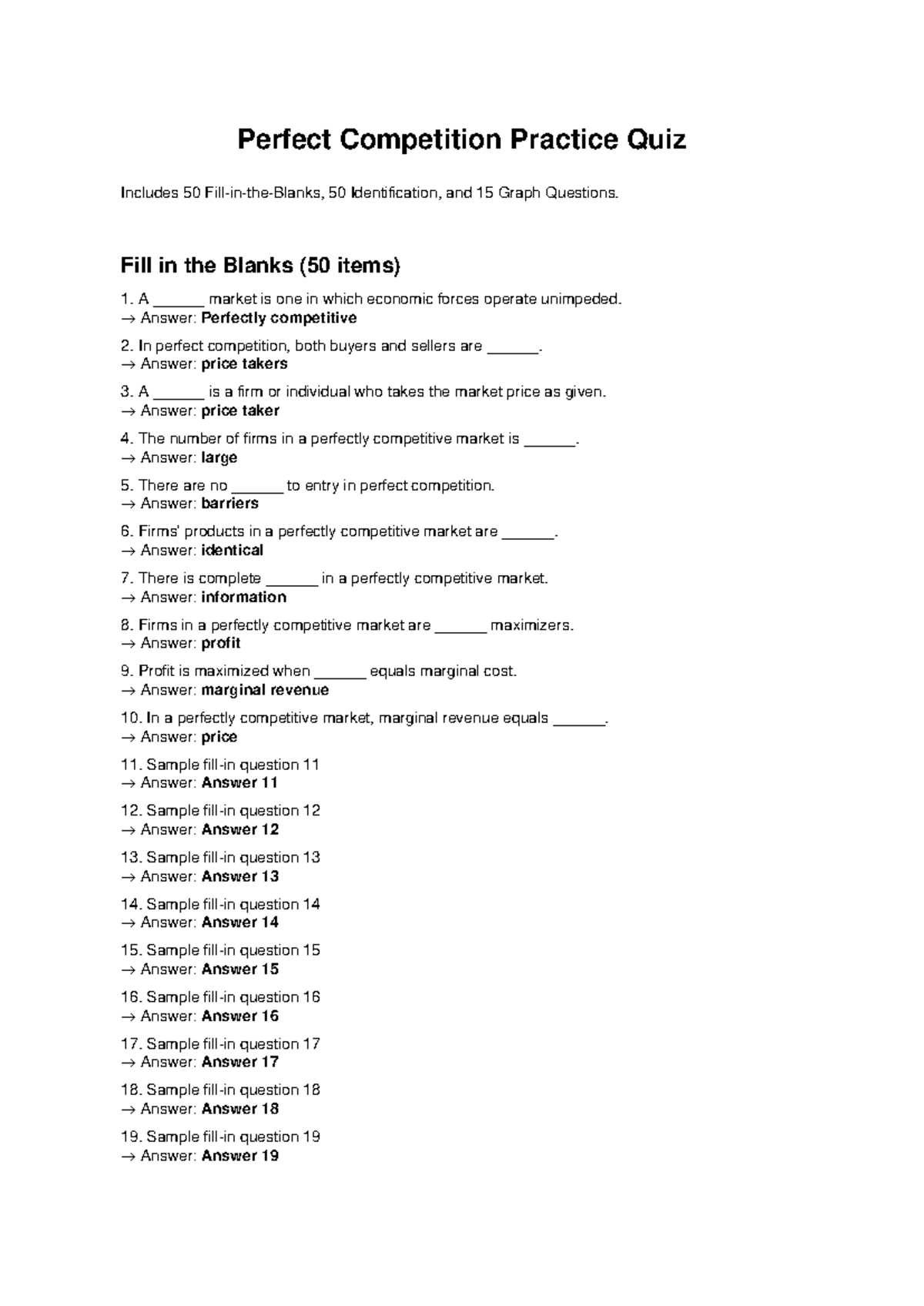 Perfect Competition Practice Quiz: 50 ID & 15 Graph Qs (INB 839603 ...