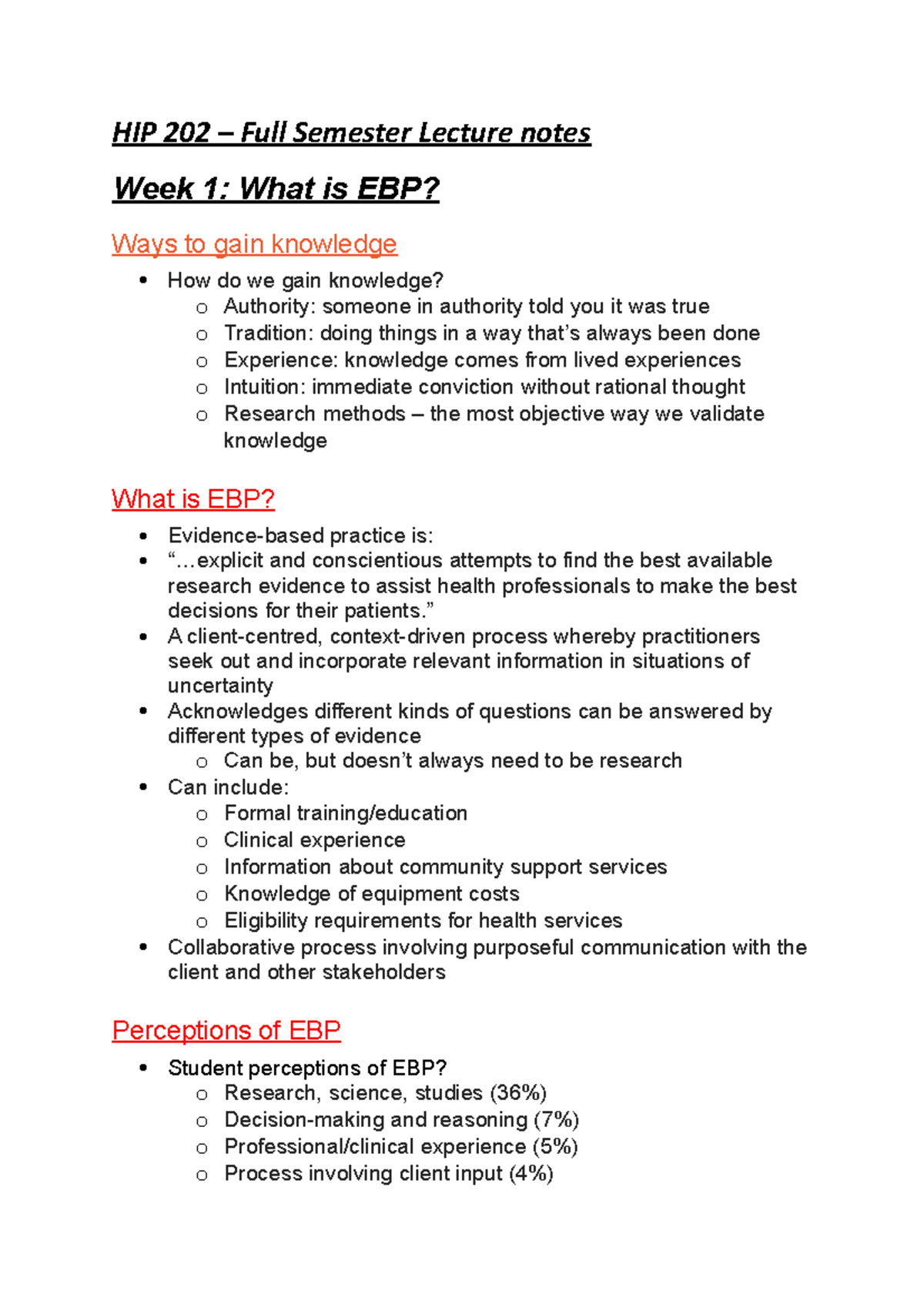 HIP 202 - Full Semester Lecture - HIP 202 – Full Semester Lecture notes ...
